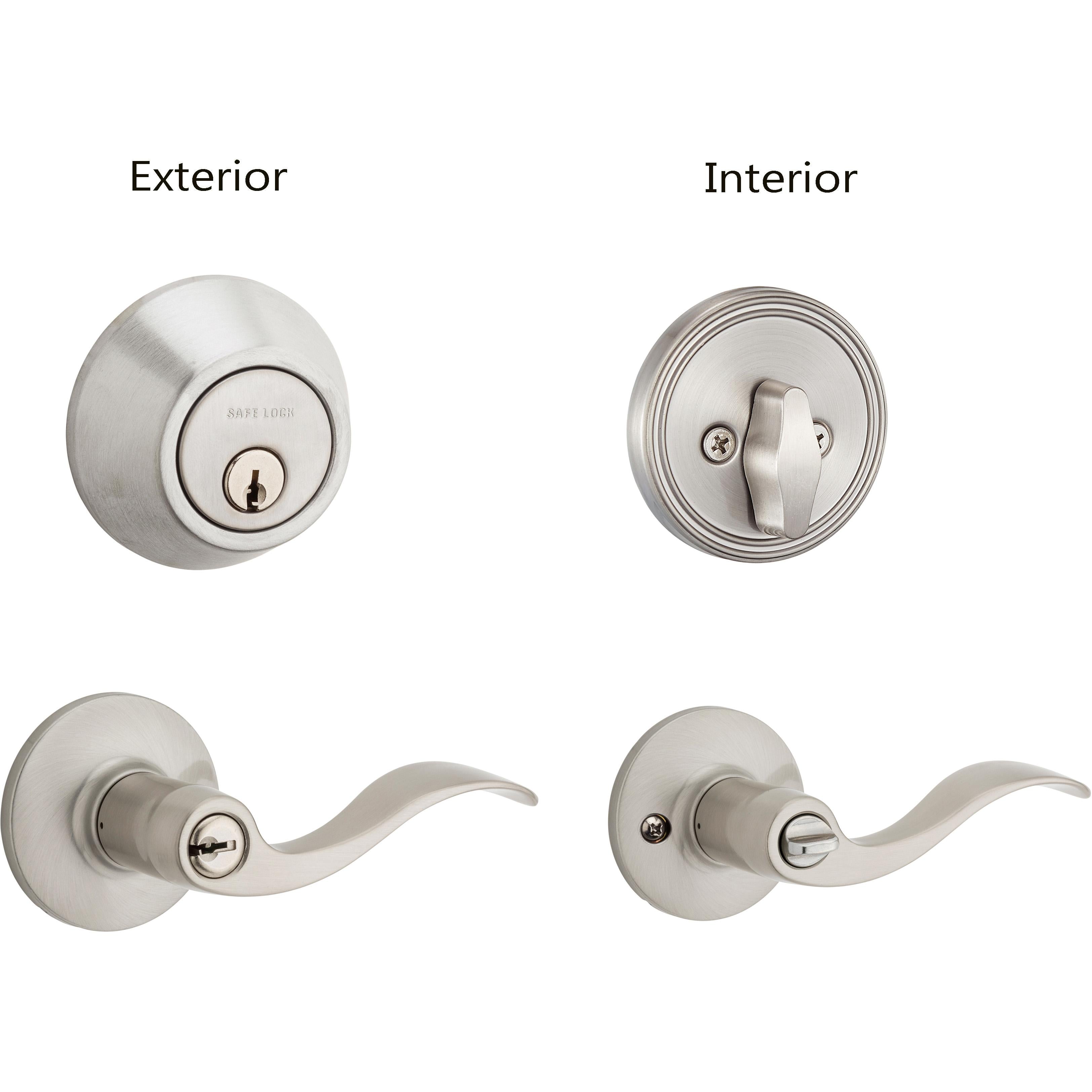 Safe Lock - Layton Lever, Keyed Entry Lever and Single Cylinder Deadbolt Combo Pack - Satin Nickel