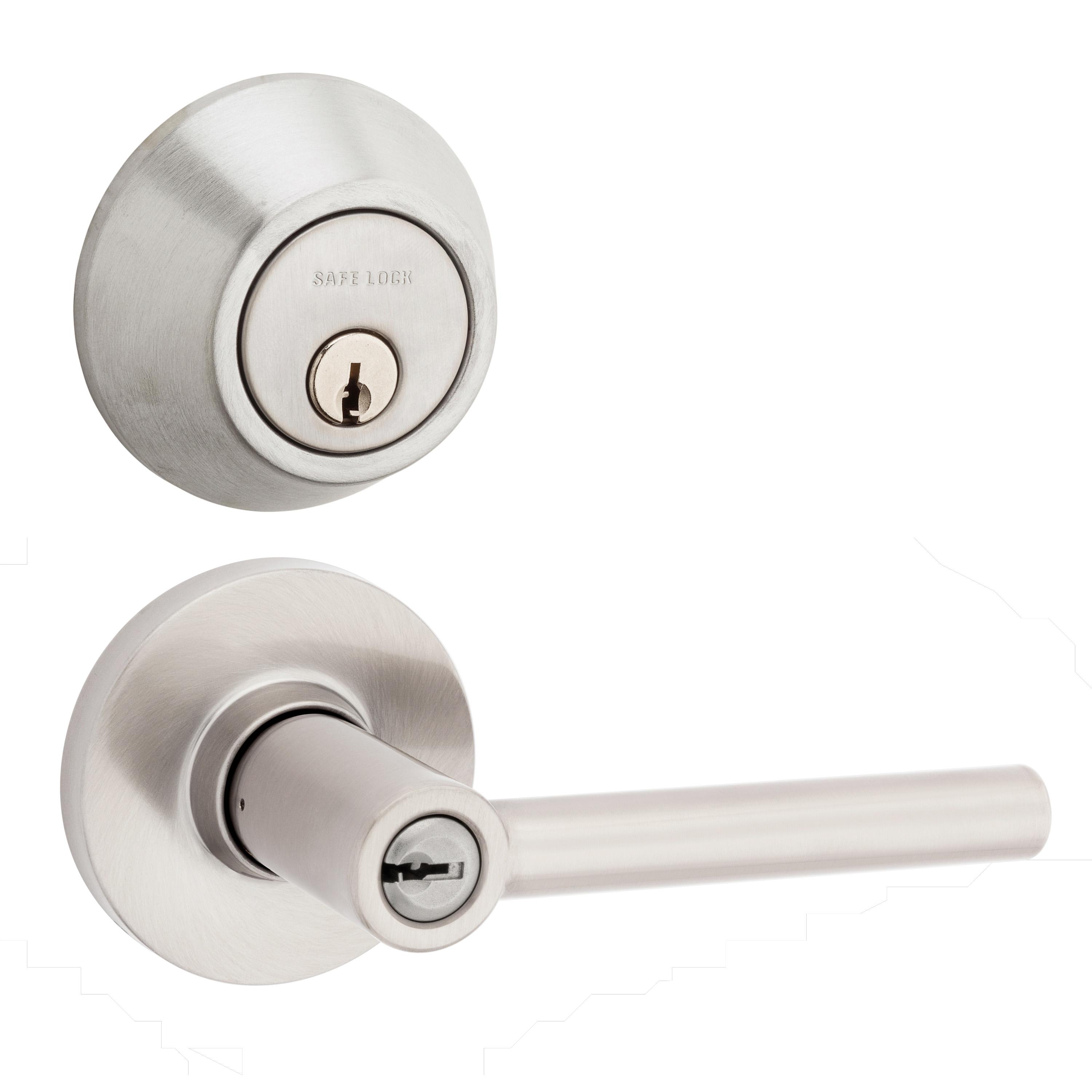 Safe Lock - Reminy Lever, Keyed Entry Lever and Single Cylinder Deadbolt Combo Pack - Satin Nickel