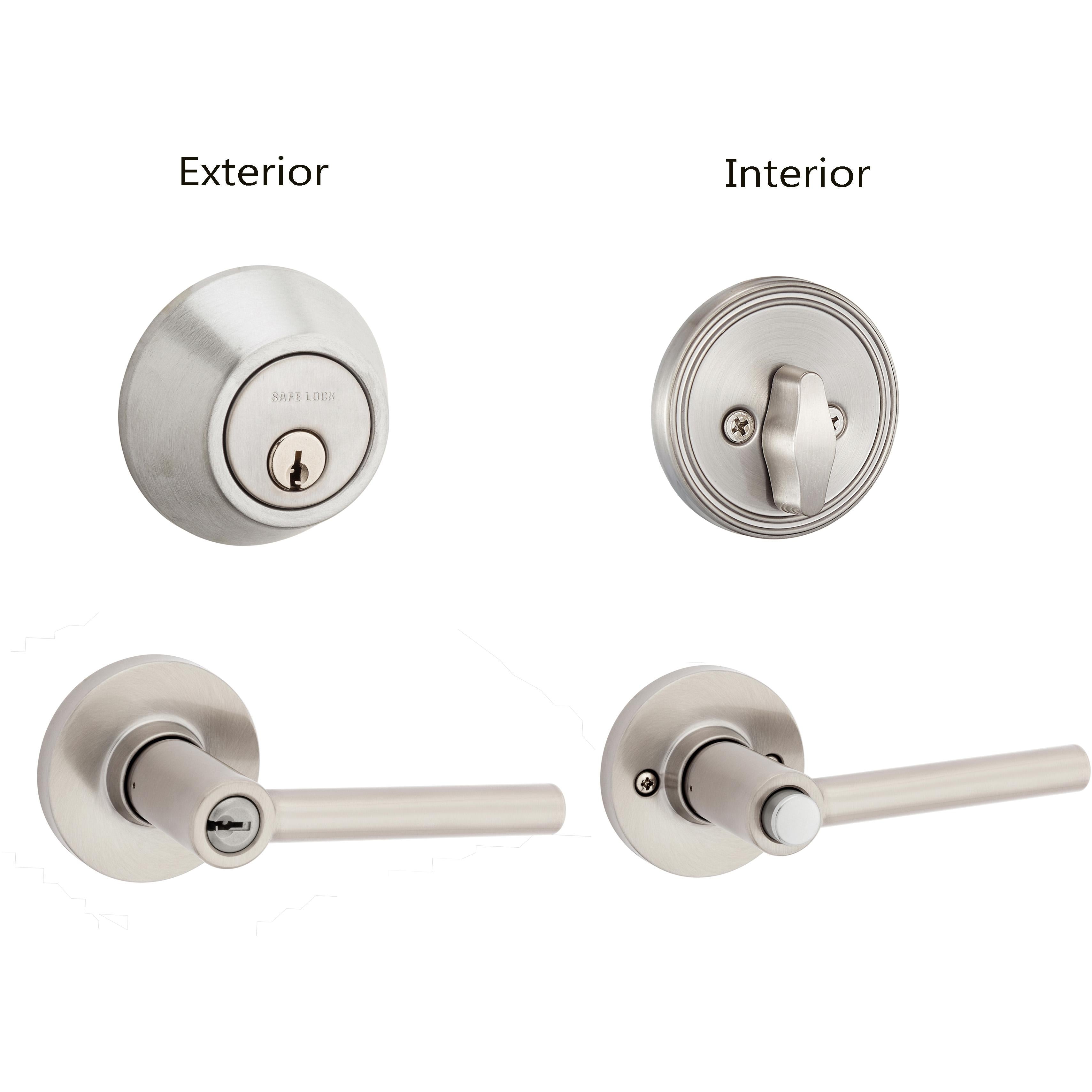 Safe Lock - Reminy Lever, Keyed Entry Lever and Single Cylinder Deadbolt Combo Pack - Satin Nickel
