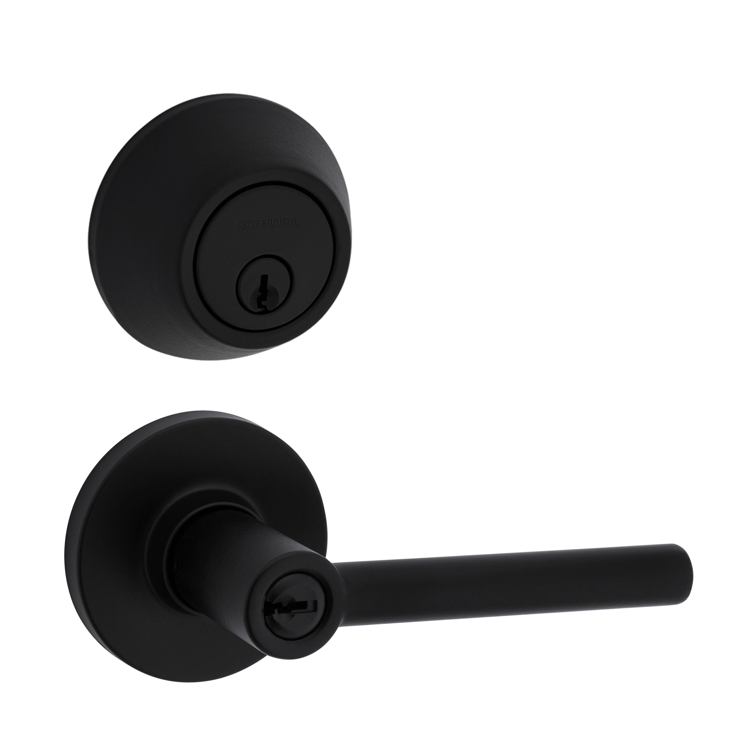 Safe Lock - Reminy Lever, Keyed Entry Lever and Single Cylinder Deadbolt Combo Pack - Matte Black