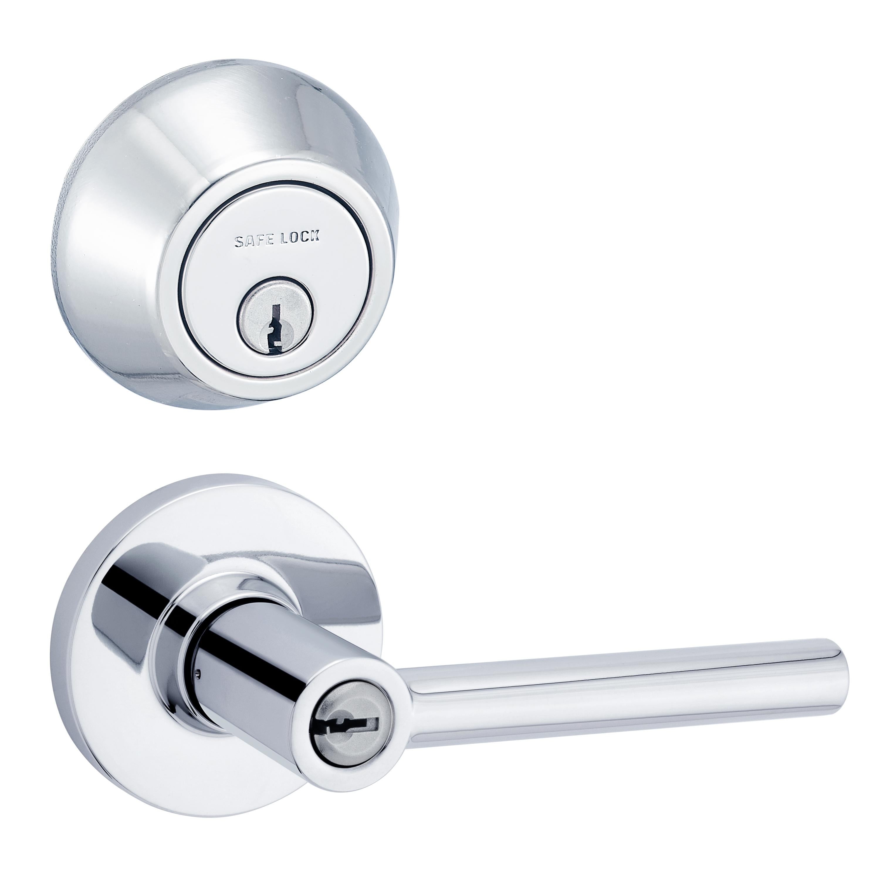 Safe Lock - Reminy Lever, Keyed Entry Lever and Single Cylinder Deadbolt Combo Pack - Polished Chrome