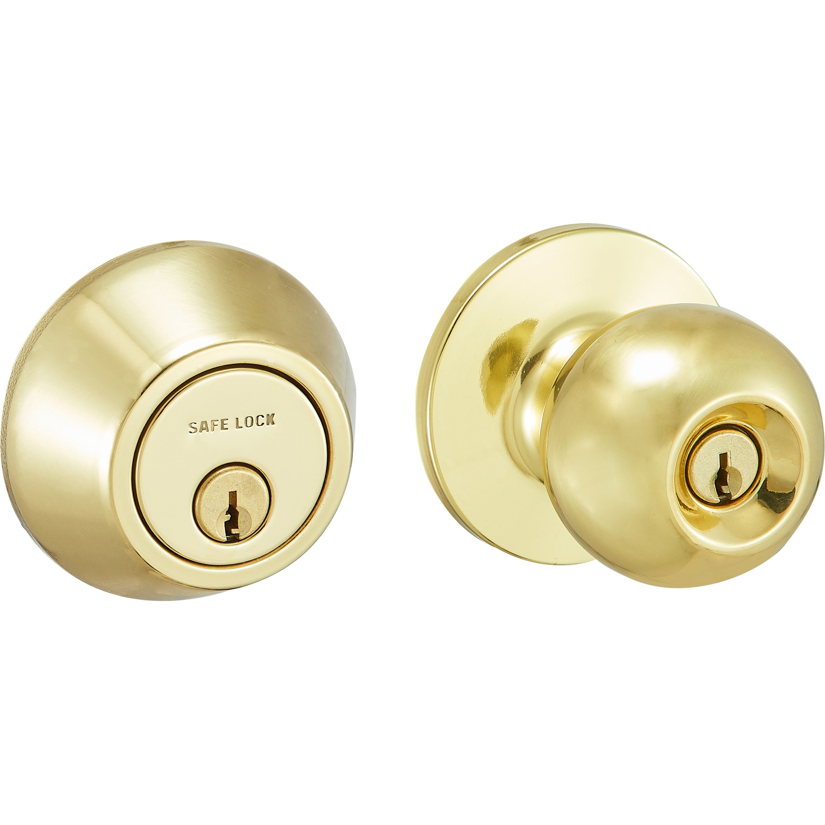 Safe Lock - Regina Knob, Keyed Entry Knob and Single Cylinder Deadbolt Combo Pack - Polished Brass