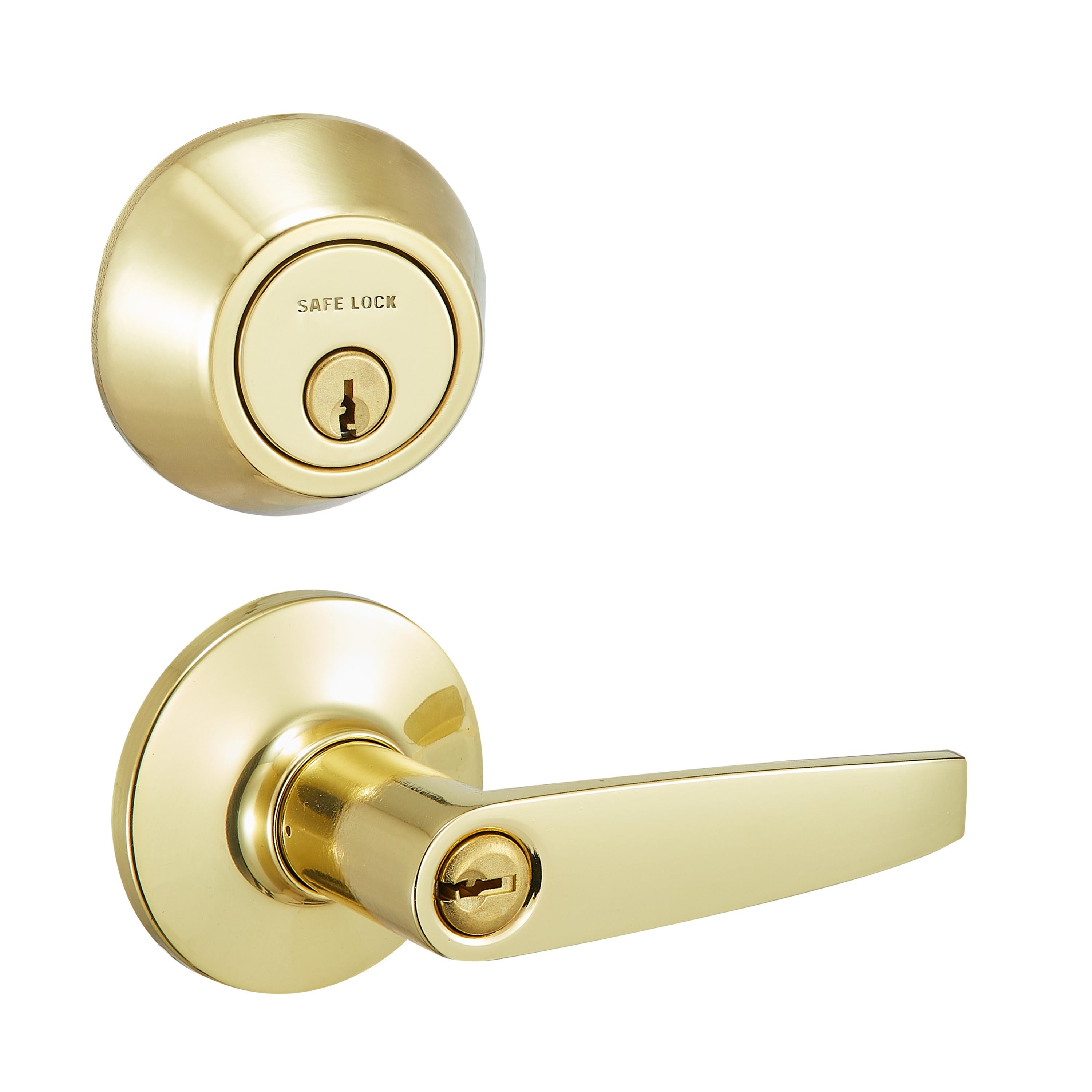 Safe Lock - Winston Lever, Keyed Entry Lever and Single Cylinder Deadbolt Combo Pack - Polished Brass
