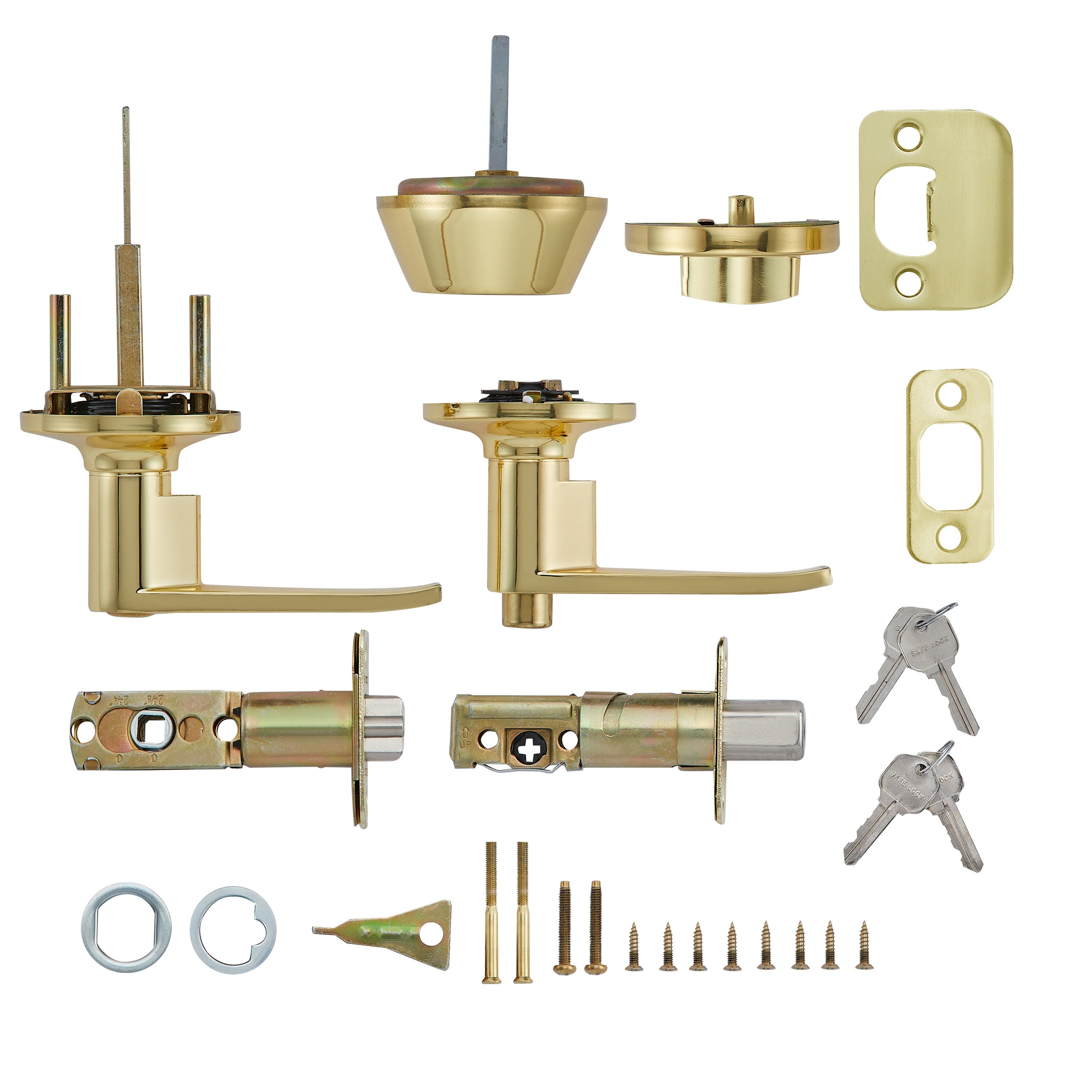 Safe Lock - Winston Lever, Keyed Entry Lever and Single Cylinder Deadbolt Combo Pack - Polished Brass