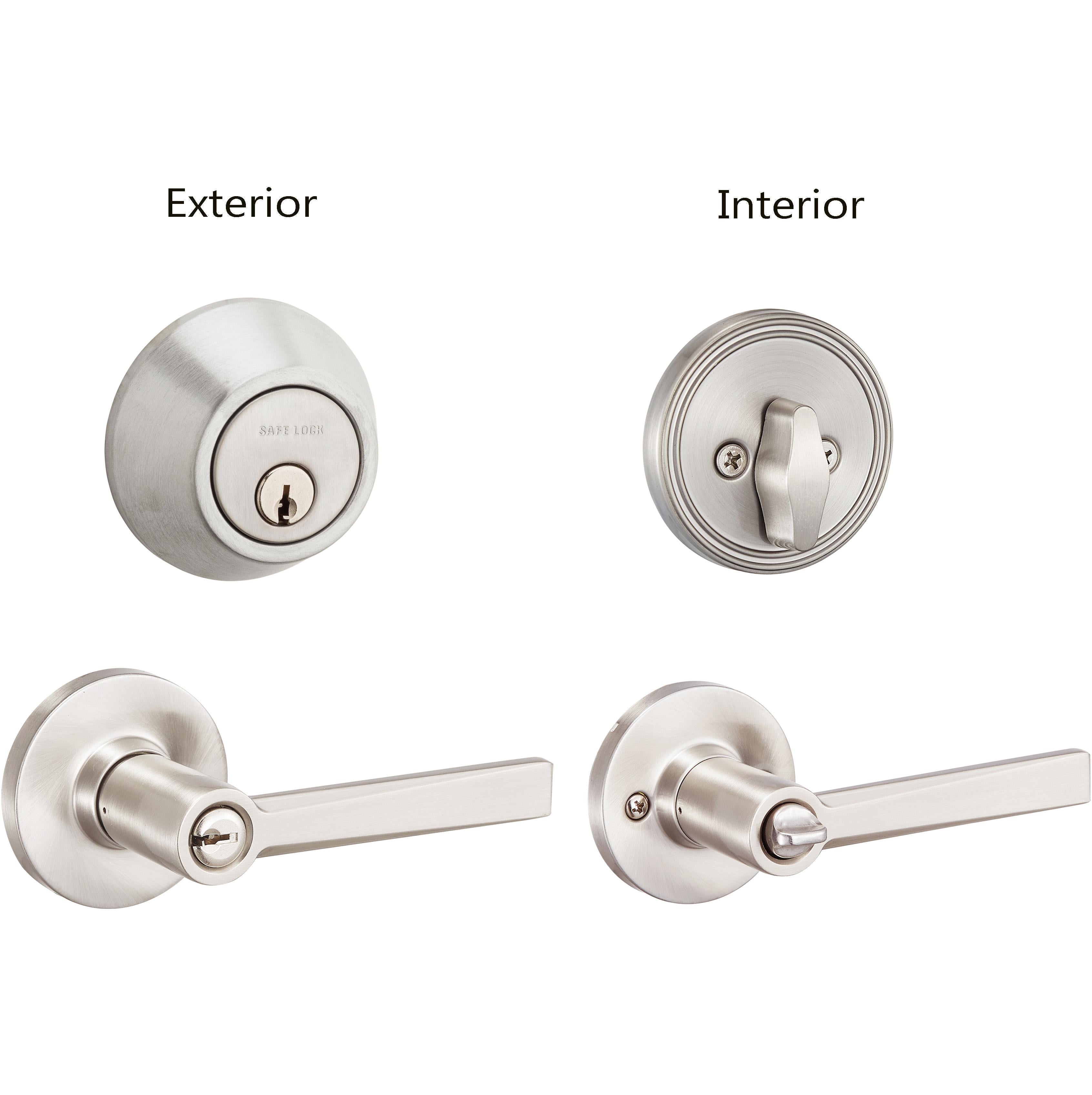 Safe Lock - Westley Lever, Keyed Entry Lever and Single Cylinder Deadbolt Combo Pack - Satin Nickel