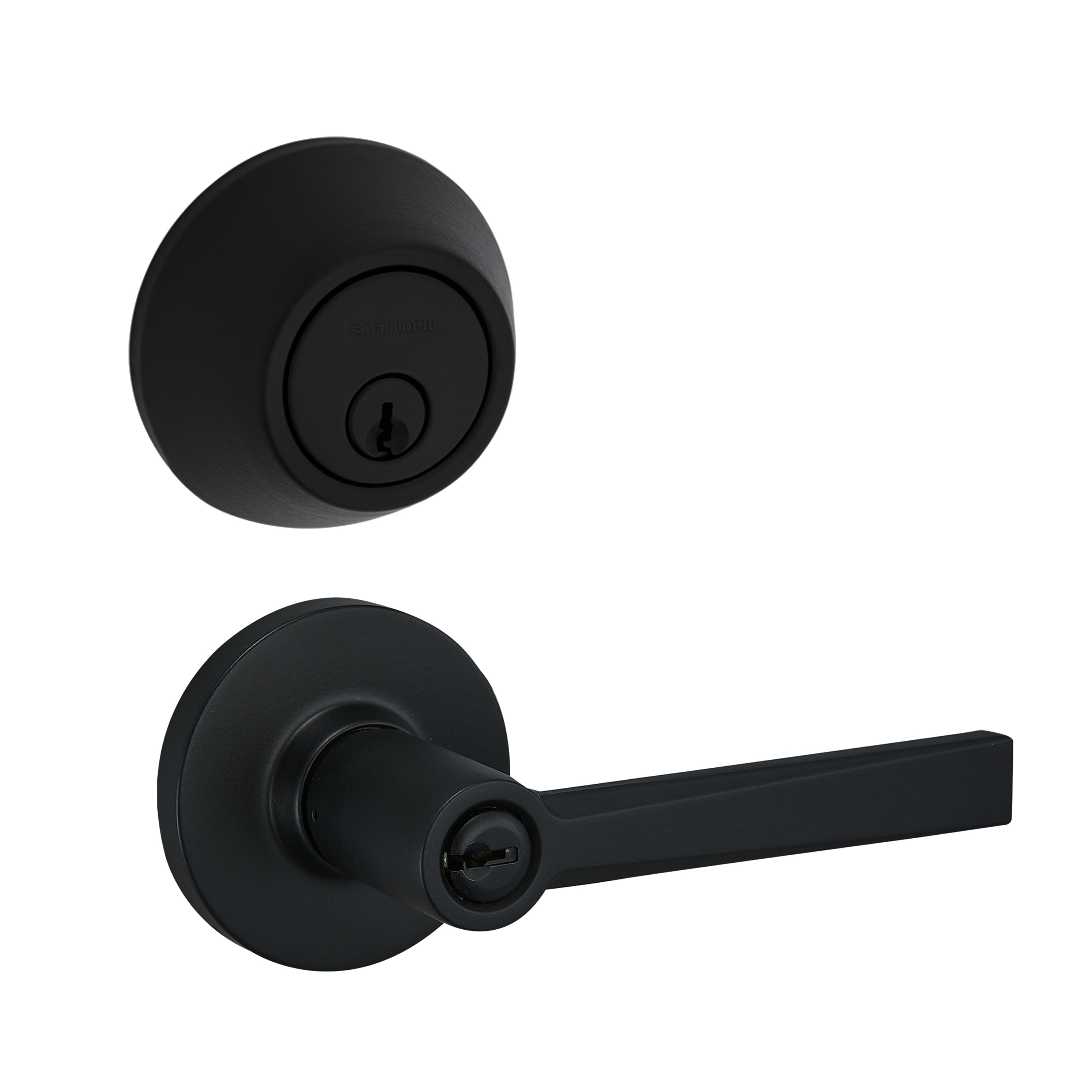 Safe Lock - Westley Lever, Keyed Entry Lever and Single Cylinder Deadbolt Combo Pack - Matte Black