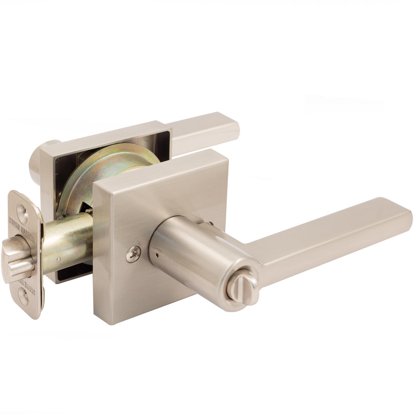 Stone Harbor Hardware Vienna Door Lever with Square Rosette, Entry Latch, KW Keyway, Satin Nickel