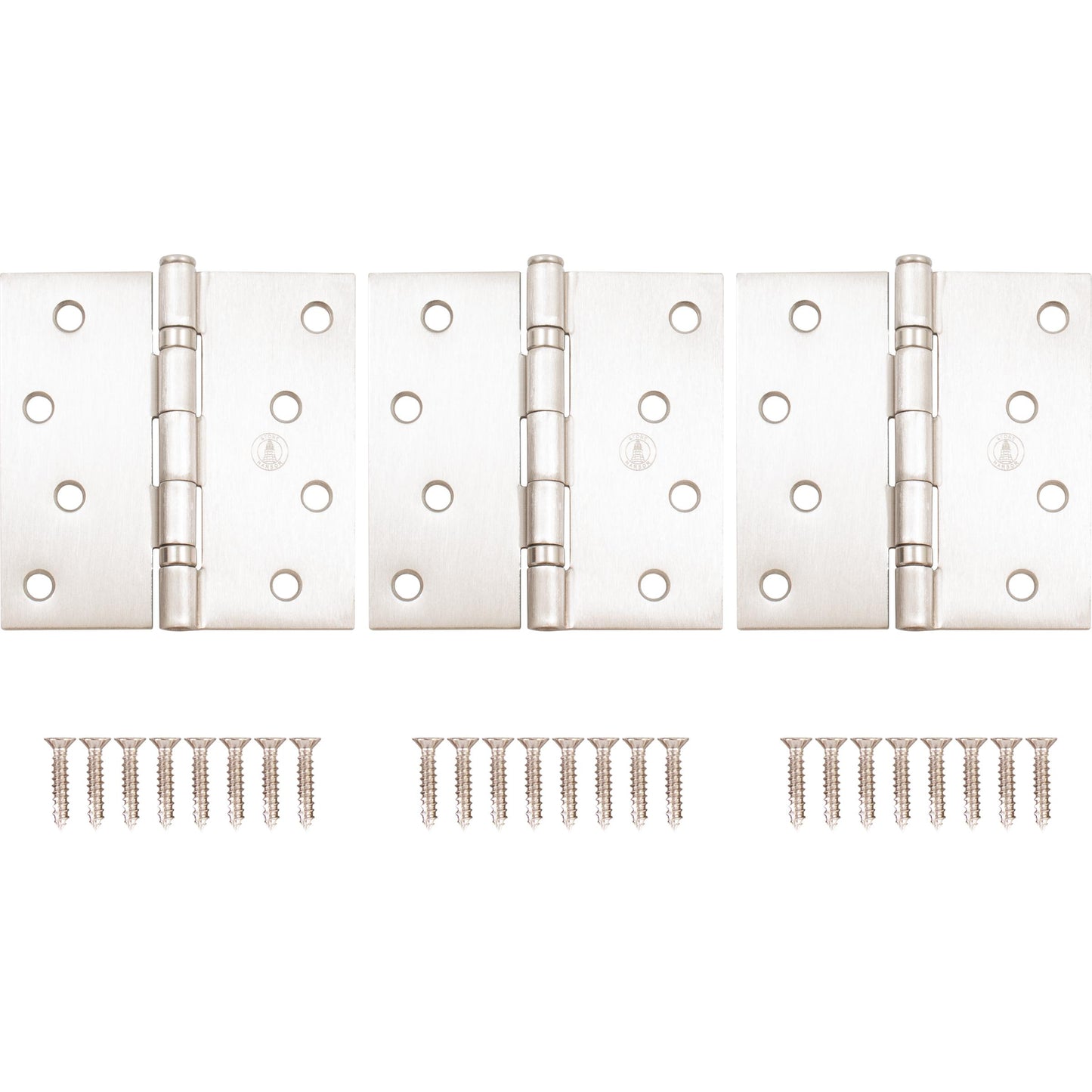 Stone Harbor Hardware 4" Ball-Bearing Door Hinges, Square Corner, Satin Nickel, 3-Pack