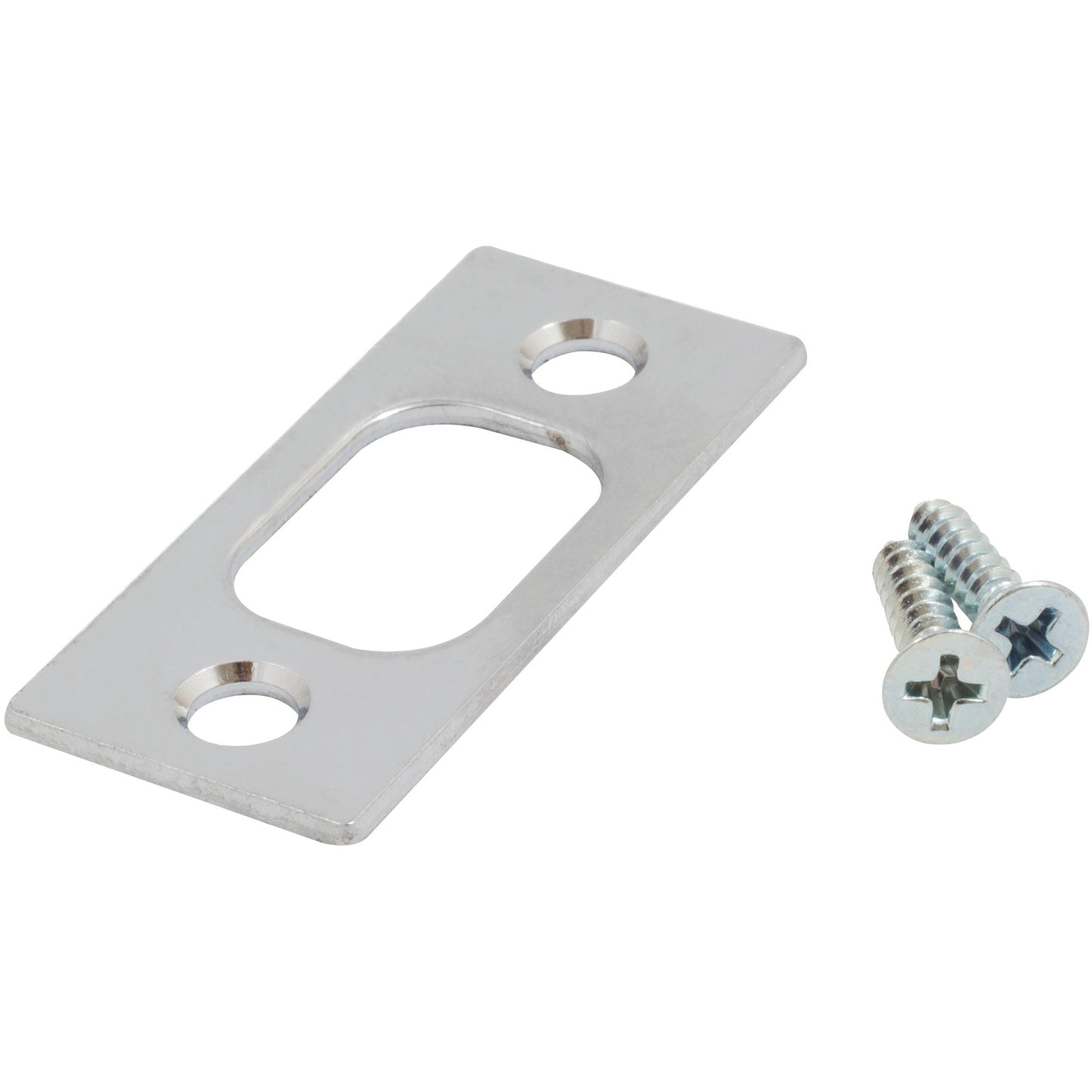 Stone Harbor Hardware Square Corner Deadbolt Strike Plate, 1" x 2-1/4", 1-5/8" Center-to-Center, Polished Chrome