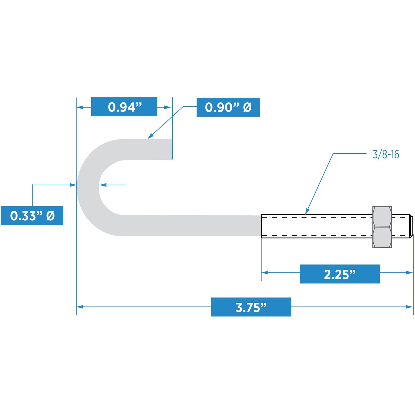 2195BC 3/8" x 3-3/4" J-Bolt - Zinc Plated