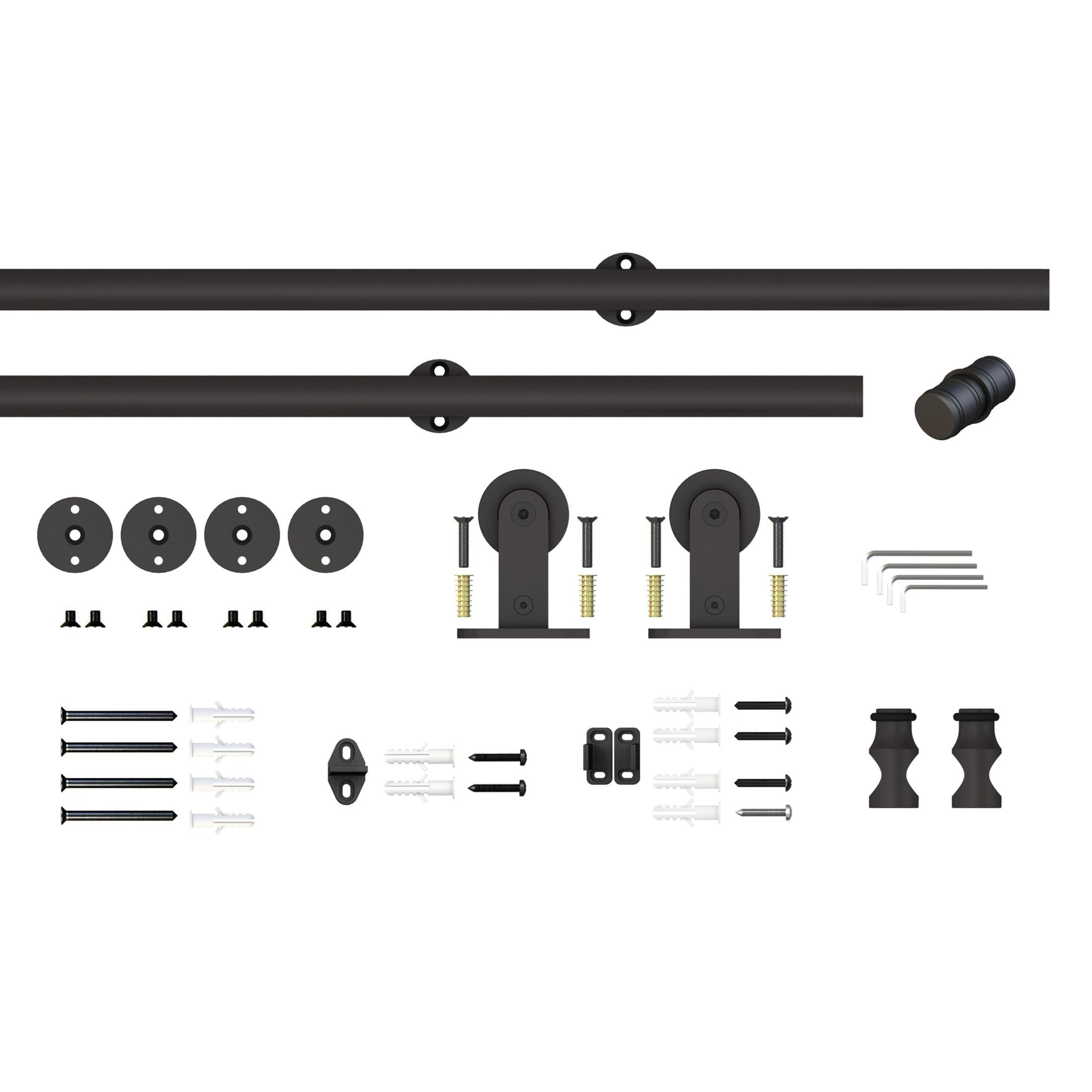 Top Mount Strap Style Sliding Door Hardware Set with Round Track, Fits Doors up to 36 Inches
