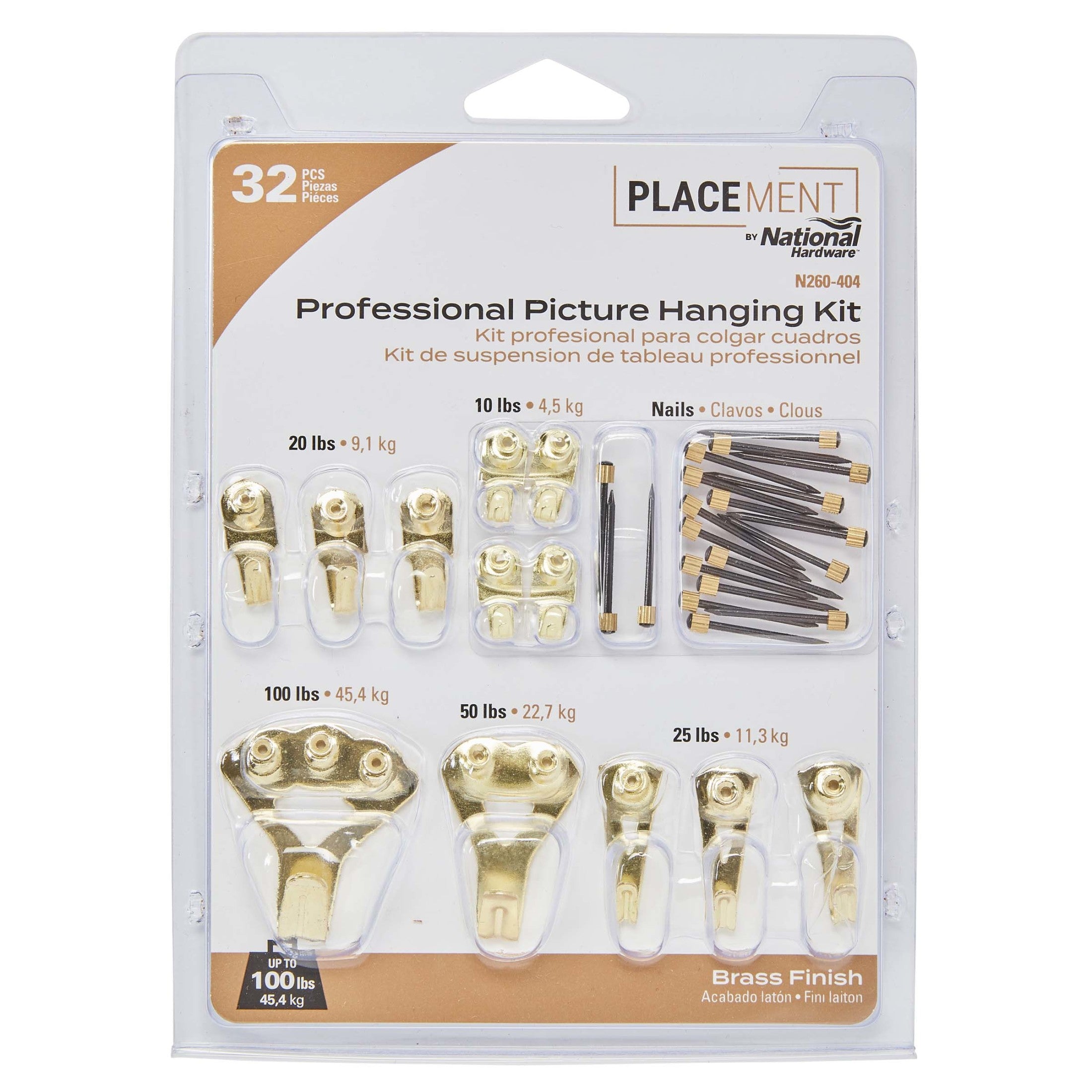 National Hardware - N260-404 V2554 Assorted Professional Picture Hangers - Brass, 32 pack