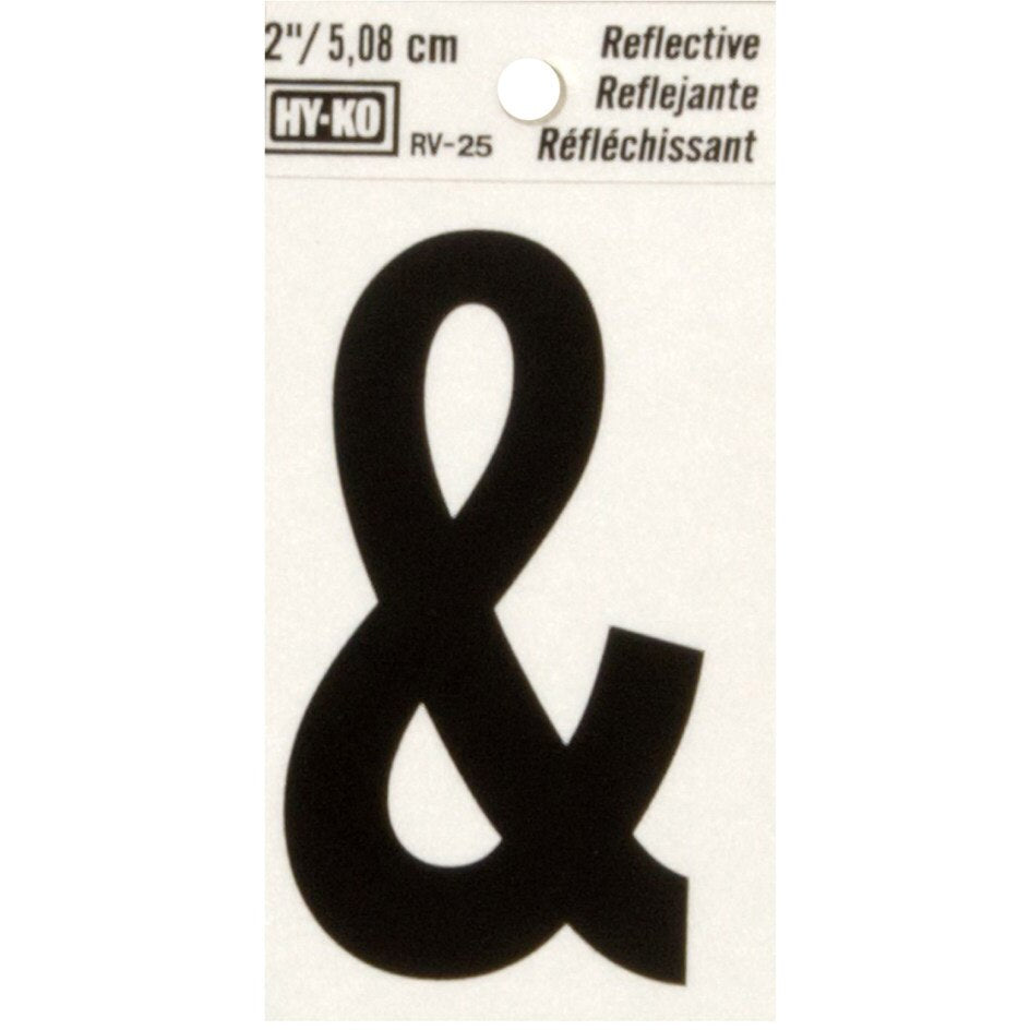Hy-Ko RV-25/& 1-1/2" x 3" Self-Adhesive Reflective Vinyl Ampersand "&" Sign, Black
