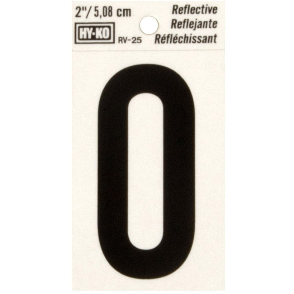 Hy-Ko RV-25/0 1-1/2" x 3" Self-Adhesive Reflective Vinyl Number 0 Sign, Black