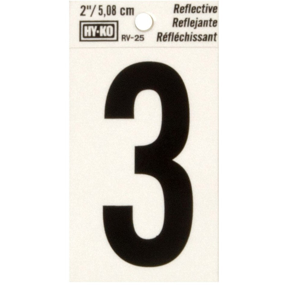 RV-25 1-1/2" x 3" Self-Adhesive Reflective Vinyl Number Sign, Black