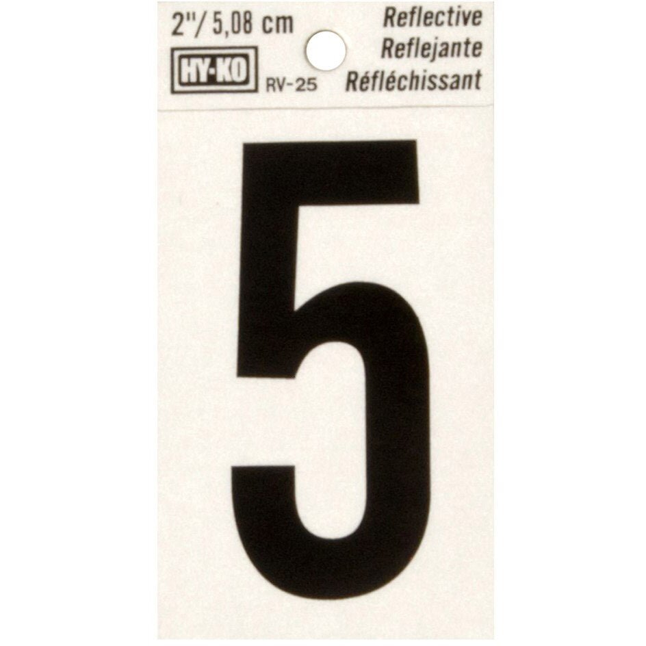RV-25 1-1/2" x 3" Self-Adhesive Reflective Vinyl Number Sign, Black