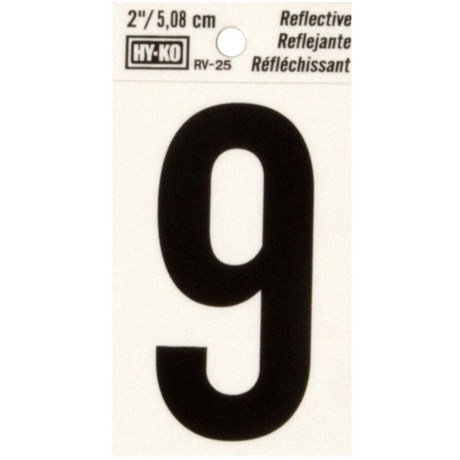 RV-25 1-1/2" x 3" Self-Adhesive Reflective Vinyl Number Sign, Black