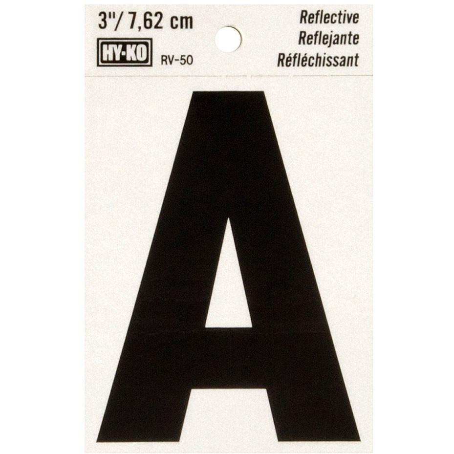 Hy-Ko RV-50/A 2-1/2" x 4" Self-Adhesive Reflective Vinyl Letter A Sign, Black