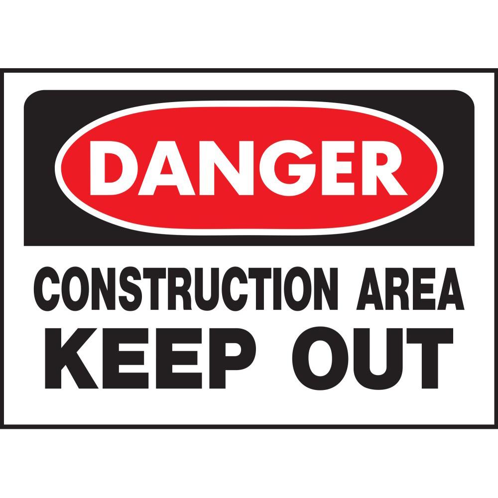 Hy-Ko 520 14" x 10" Danger Construction Area Keep Out Sign, Heavy Duty Plastic OSHA Safety Sign, White/Black/Red