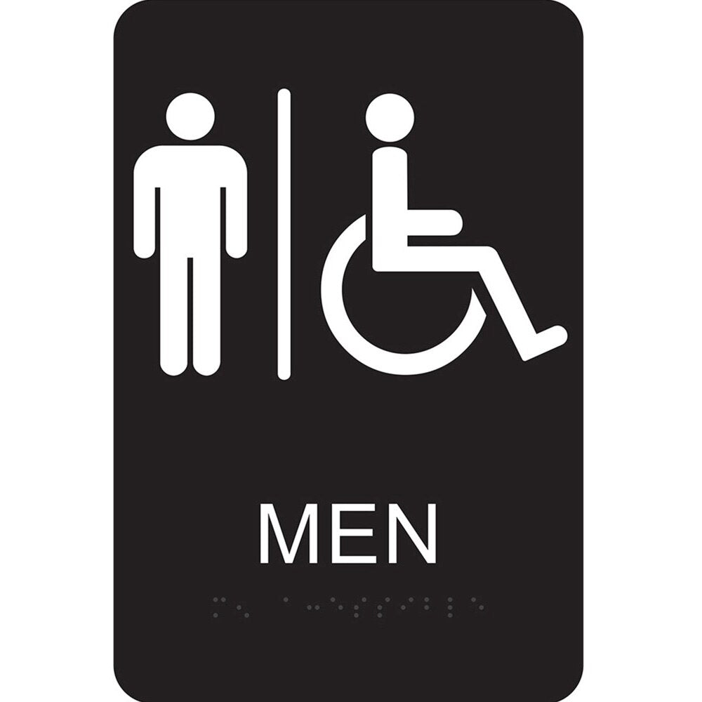 Hy-Ko DB-1 9" x 6" Men Handicap Sign with Braille - Black