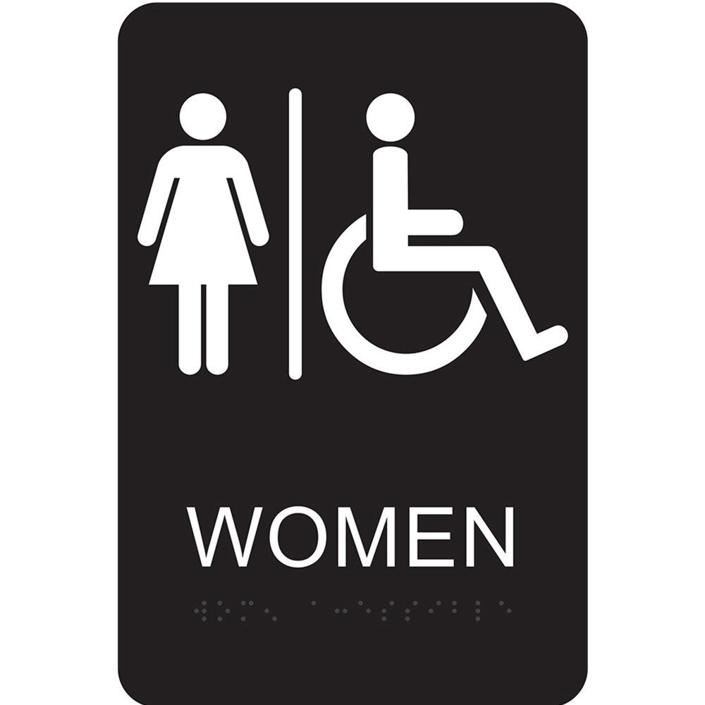 Hy-Ko DB-2 9" x 6" Women Handicap Sign with Braille - Black