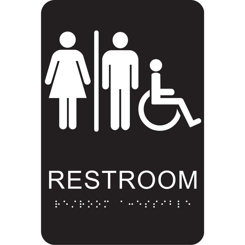 Hy-Ko DB-5 9" x 6" Restroom Handicap Sign with Braille - Black