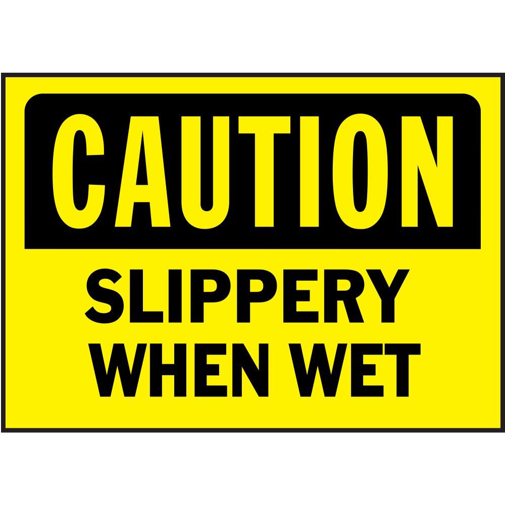 Hy-Ko 566 14" x 10" Caution Slippery When Wet Sign, Heavy Duty Plastic OSHA Safety Sign, Yellow/Black