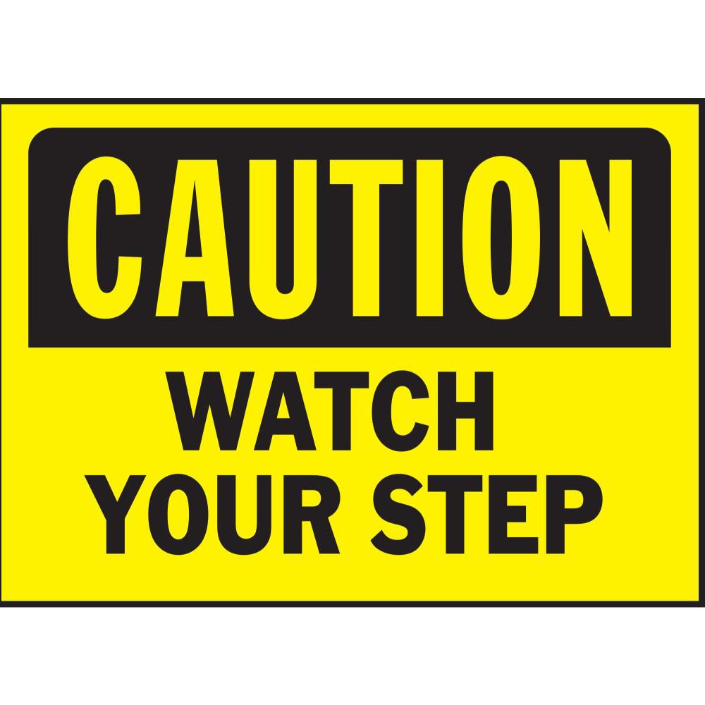 Hy-Ko 567 14" x 10" Caution Watch Your Step Sign, Heavy Duty Plastic OSHA Safety Sign, Yellow/Black