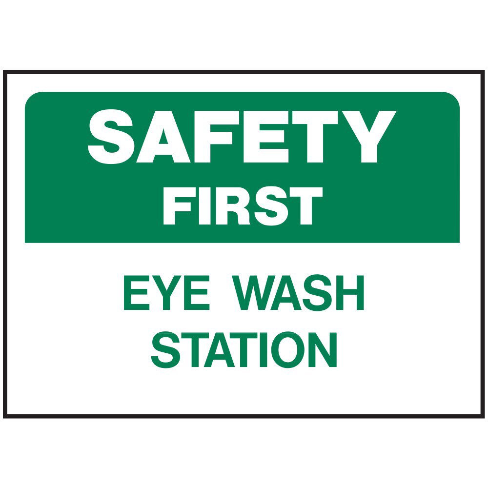 Hy-Ko 573 14" x 10" Safety First Eye Wash Station Sign, Heavy Duty Plastic OSHA Safety Sign, Green/White