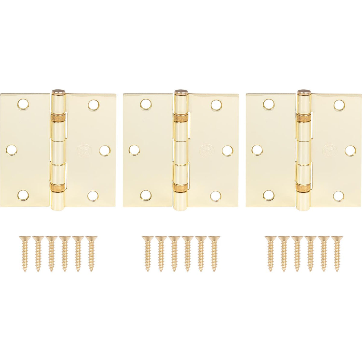 SQR Ball-Bearing Hinge 3/pk - Polished Brass