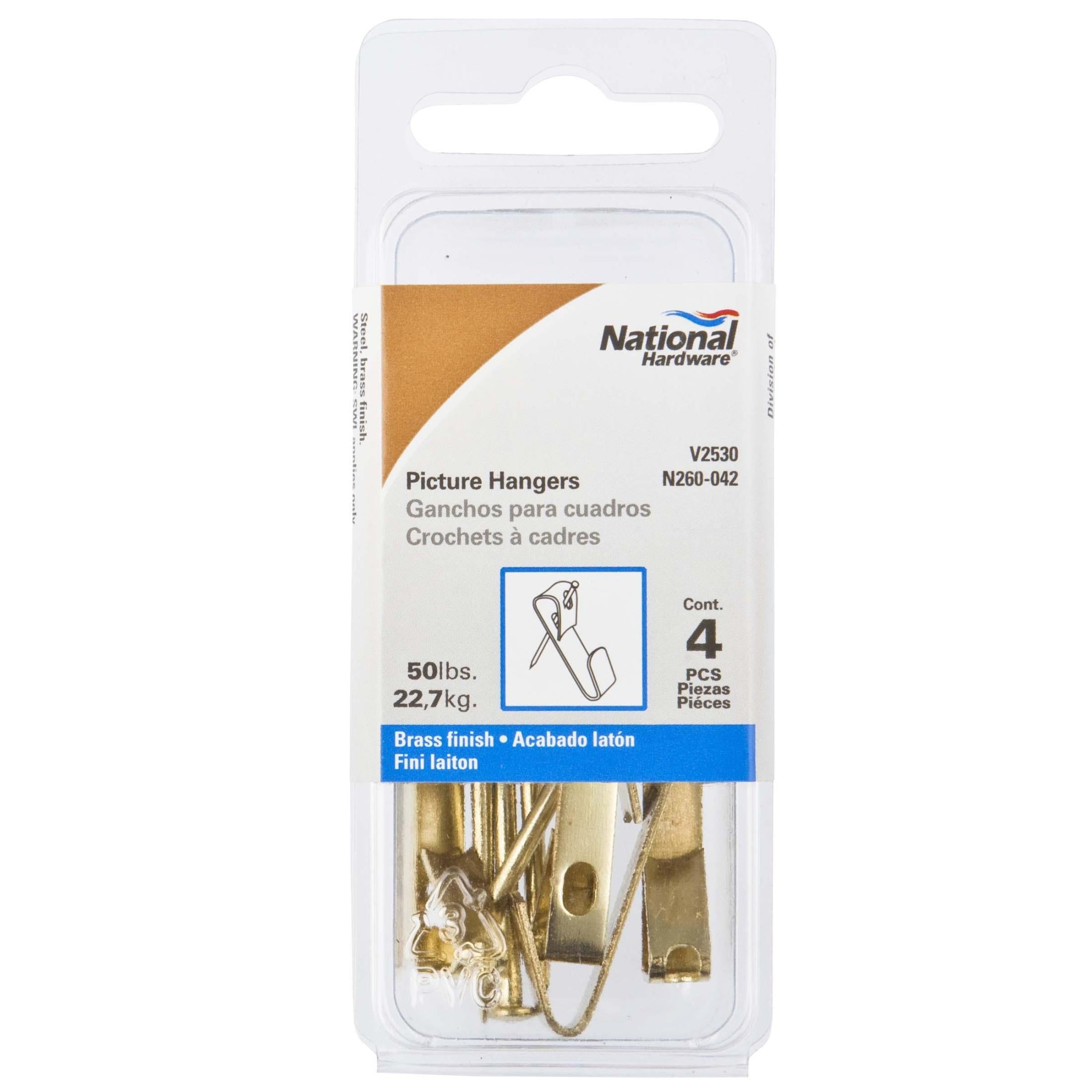National Hardware - N260-042 V2530-50 Picture Hangers with 50 lb. Weight Capacity- Brass, 4 pack