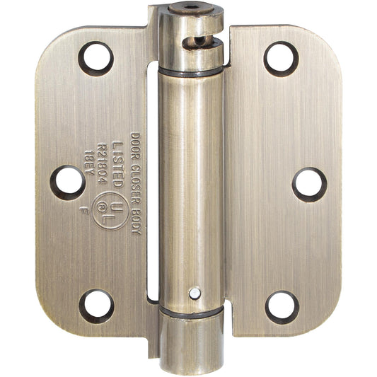 Stone Harbor Hardware Adjustable Spring Hinge, 3-1/2 Inches, 5/8" Radius Corner, Antique Brass