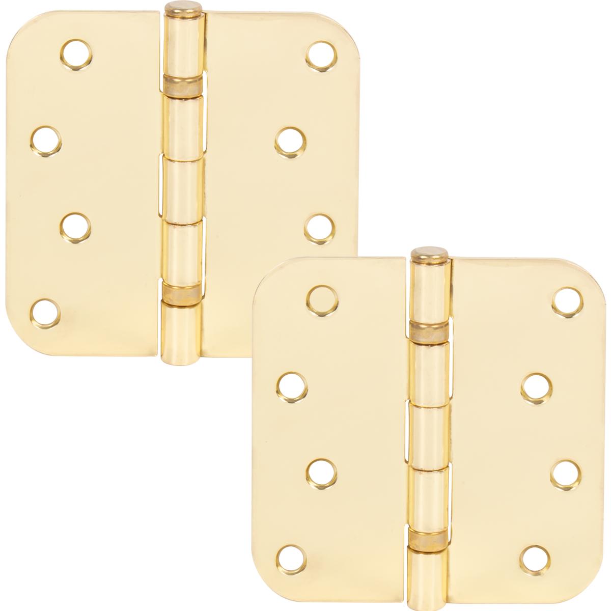 Stone Harbor Hardware 4" Ball-Bearing Door Hinges, 5/8" Radius Corner, Polished Brass, 2-Pack