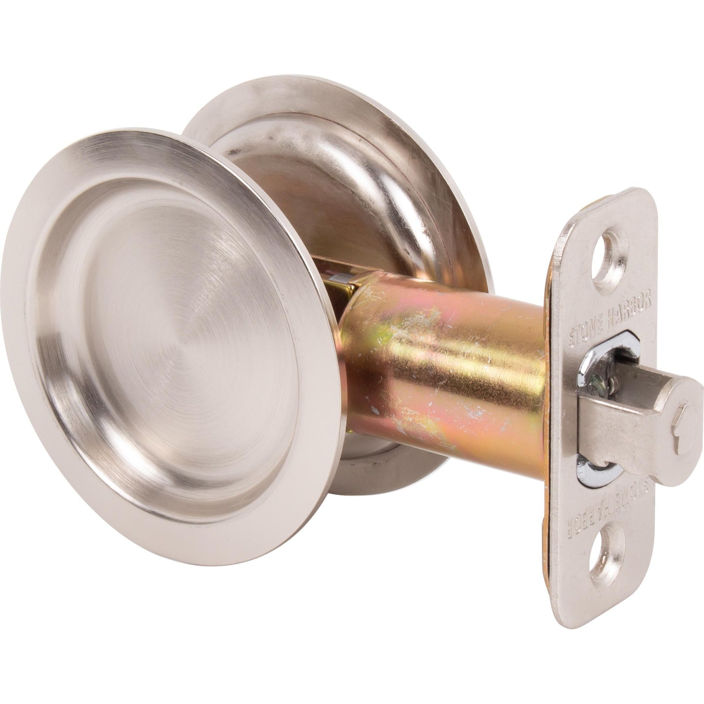 Stone Harbor Hardware Round Pocket Door Lock, Passage Function, 2-3/8" Backset, Satin Nickel