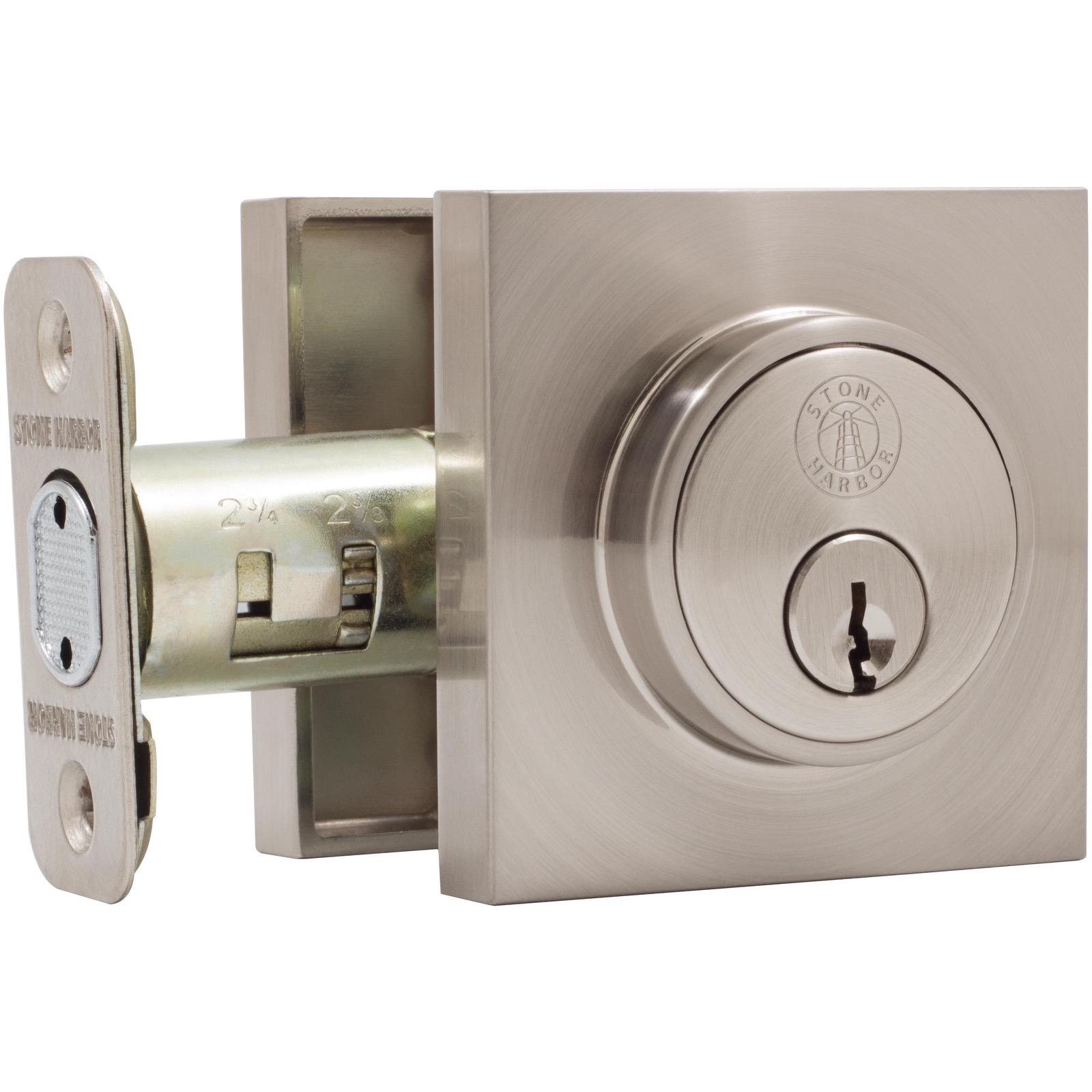 Stone Harbor Hardware Grade 3 Contemporary Square Deadbolt, KW Keyway, Satin Nickel