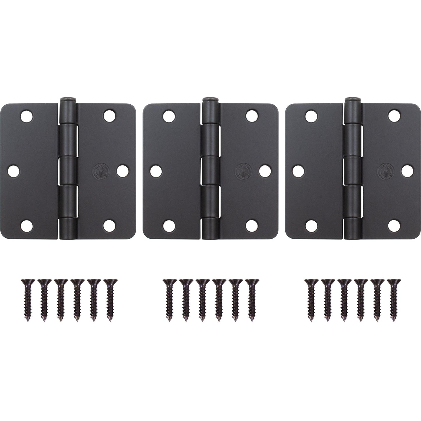 Stone Harbor Hardware 3-1/2" Door Hinges, 1/4" Radius Corner, Matte Black, 3-Pack