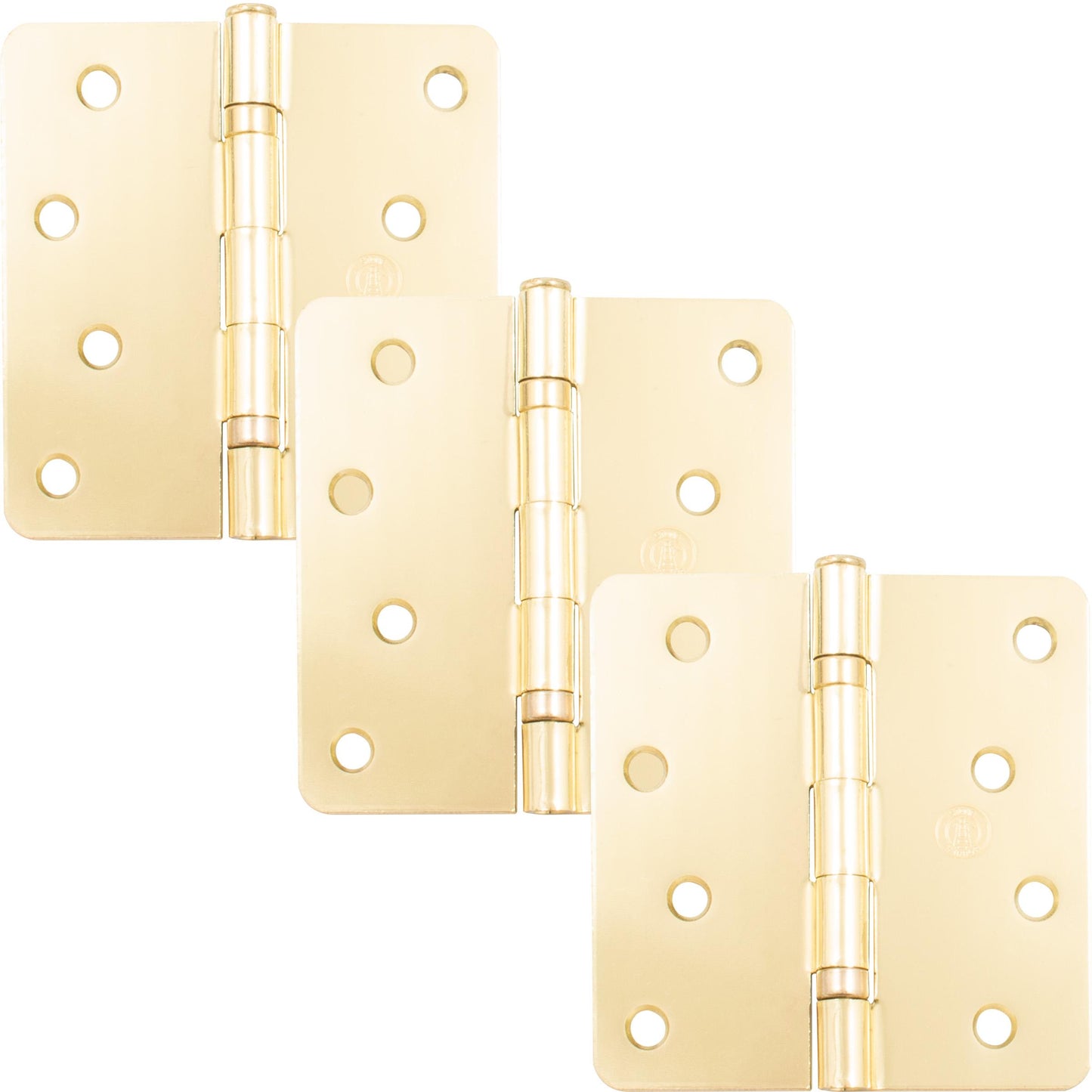 Stone Harbor Hardware 4" Ball-Bearing Door Hinges, 1/4" Radius Corner, Polished Brass, 3-Pack