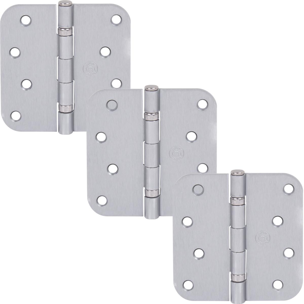 Stone Harbor Hardware 4" Ball-Bearing Door Hinges, 5/8" Radius Corner, Satin Chrome, 3-Pack