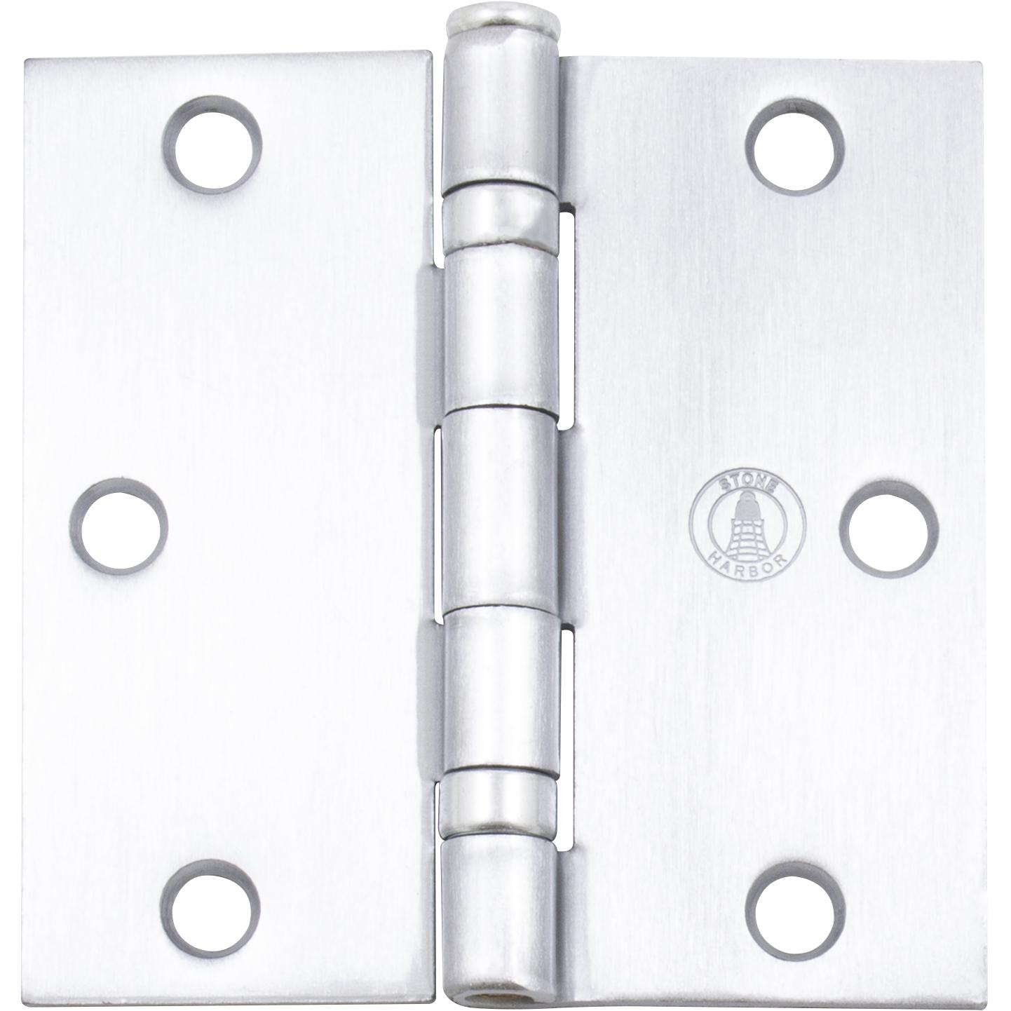 Stone Harbor Hardware 3-1/2" Ball-Bearing Door Hinges, Square Corner, Satin Chrome, 2-Pack