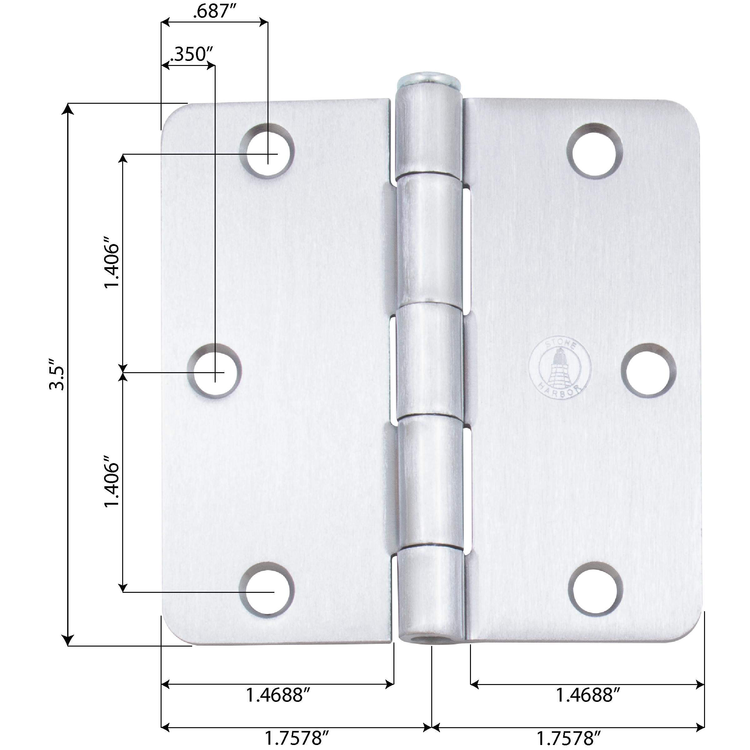 Stone Harbor Hardware 3-1/2" Door Hinges, 1/4" Radius Corner, Satin Chrome, 2-Pack
