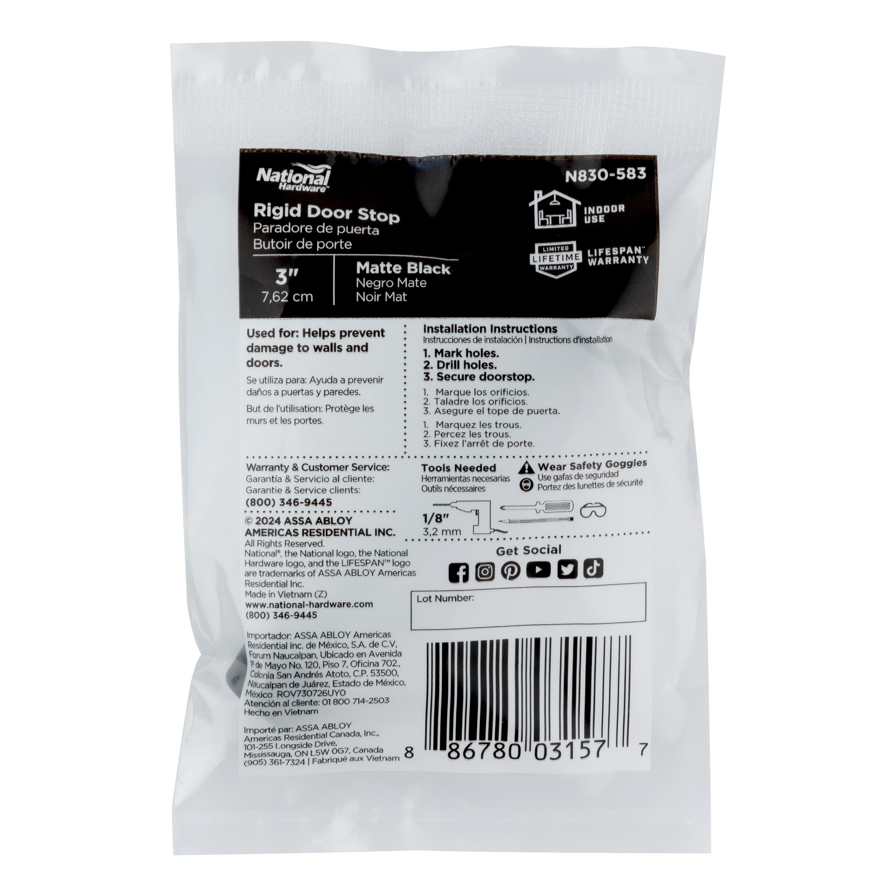 1405 4" Rigid Door Stop - Matte Black