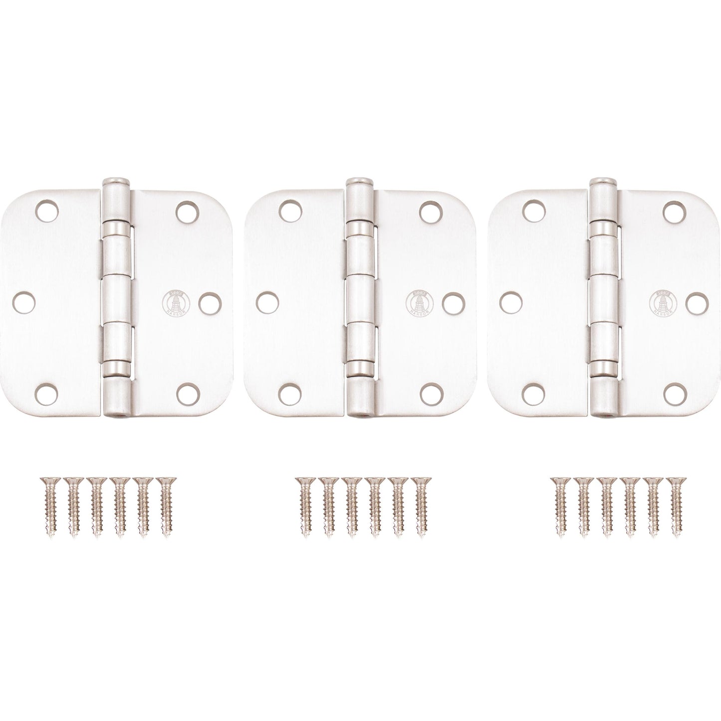 Stone Harbor Hardware 3-1/2" Ball-Bearing Door Hinges, 5/8" Radius Corner, Satin Nickel, 3-Pack