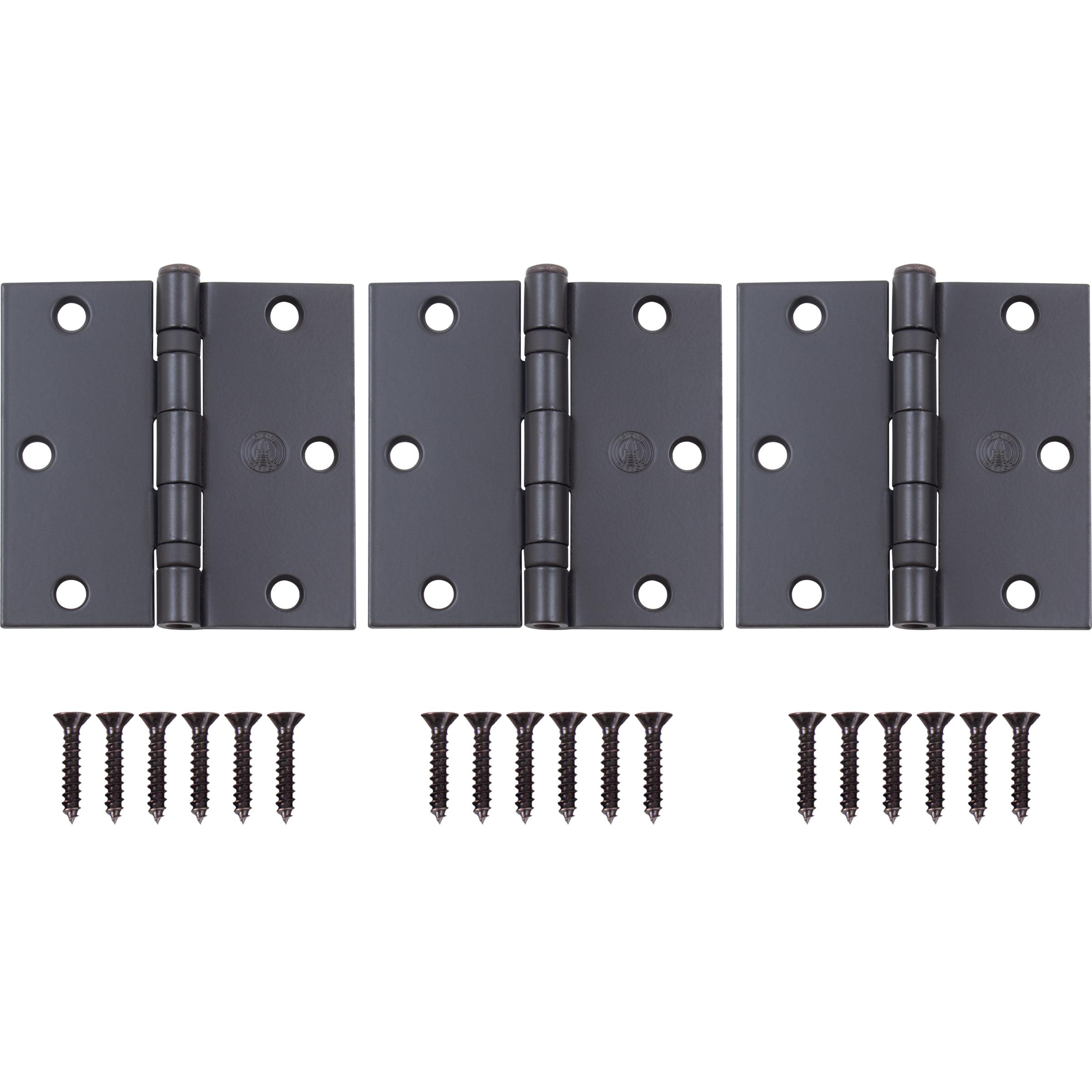 Stone Harbor Hardware 3-1/2" Ball-Bearing Door Hinges, Square Corner, Matte Black, 3-Pack