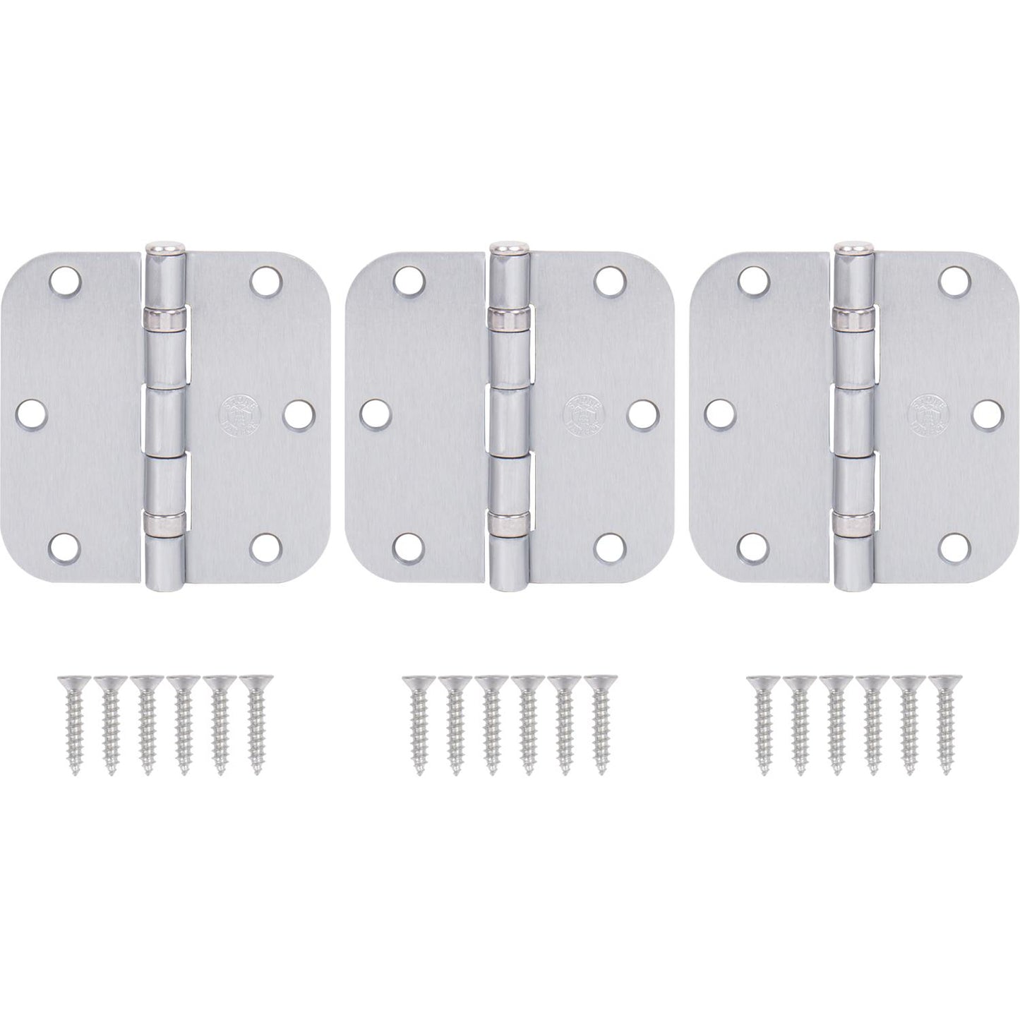 Stone Harbor Hardware 3-1/2" Ball-Bearing Door Hinges, 5/8" Radius Corner, Satin Chrome, 3-Pack