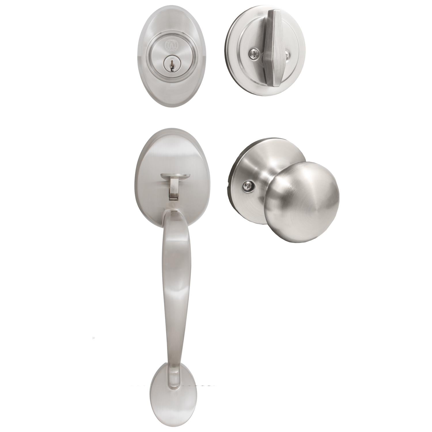 Stone Harbor Hardware Mill Creek Handleset with Highland Knob, SC Keyway, Clear Pack, Satin Nickel