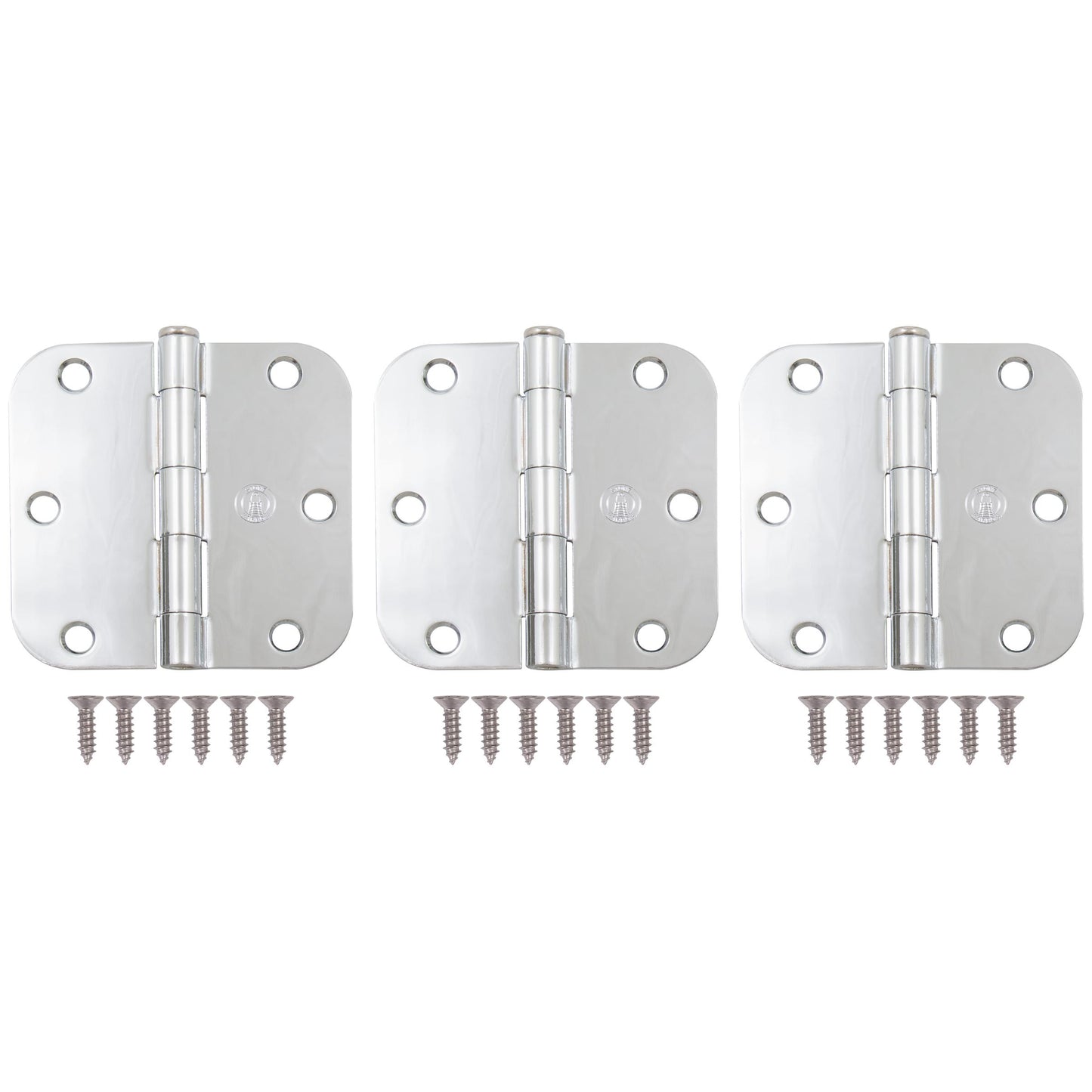 Stone Harbor Hardware 3-1/2" Door Hinges, 5/8" Radius Corner, Polished Chrome, 3-Pack