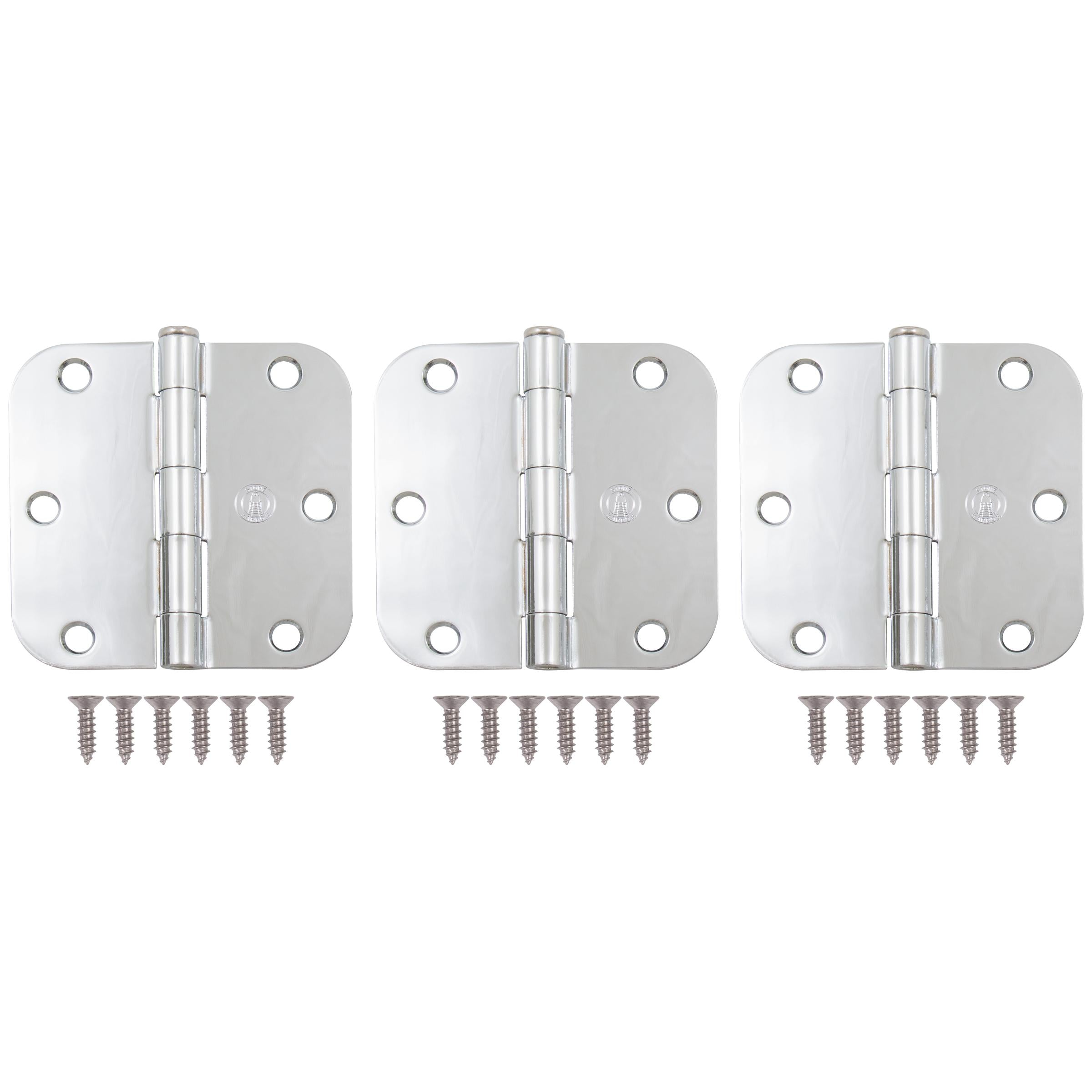 Stone Harbor Hardware 3-1/2" Door Hinges, 5/8" Radius Corner, Polished Chrome, 3-Pack