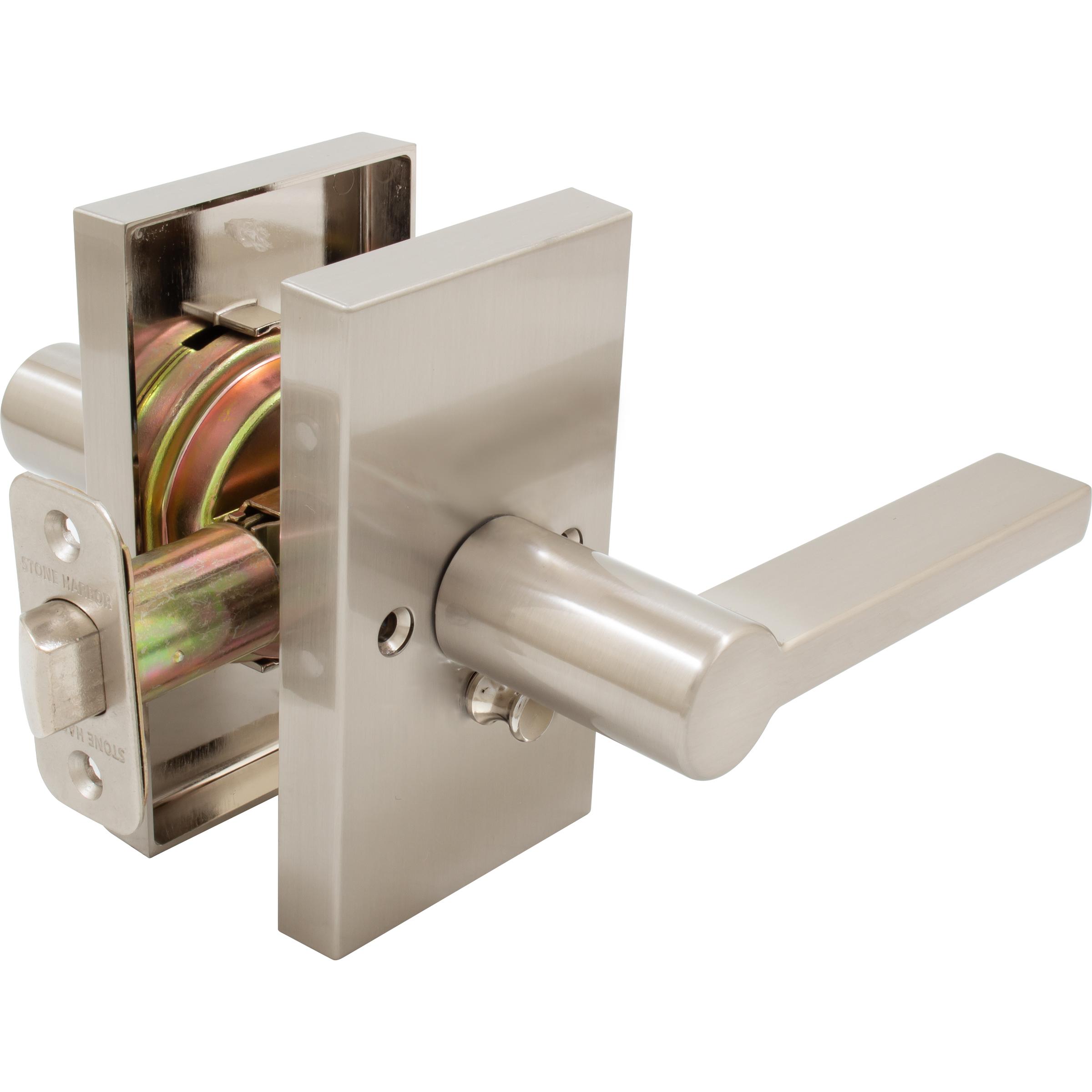 Stone Harbor Hardware Vienna Door Lever with Rectangular Rosette, Privacy (Bed/Bath) Latch, Satin Nickel