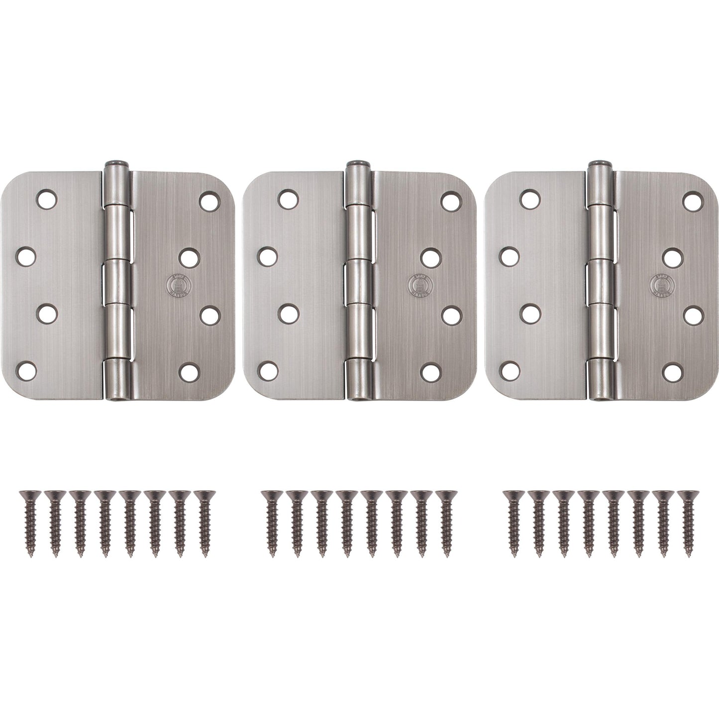 Stone Harbor Hardware 4" Door Hinges, 5/8" Radius Corner, Antique Nickel, 3-Pack