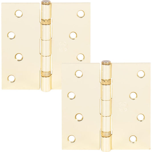 Stone Harbor Hardware 4" Ball-Bearing Door Hinges, Square Corner, Polished Brass, 2-Pack